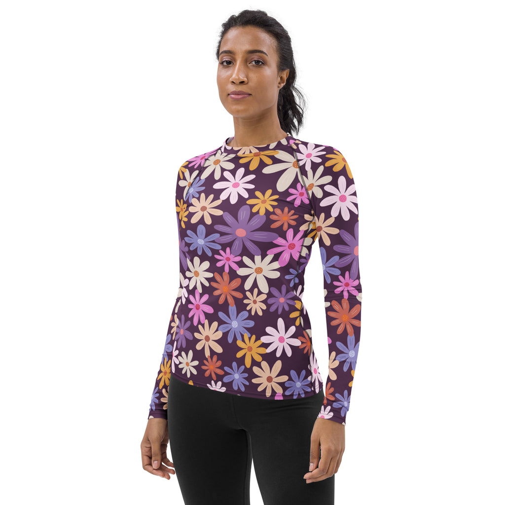 Women's Purple Floral Long Sleeve Rash Guard Swim Shirt – Buttery Soft, Sun Safe UPF 50+ Protection, Quick Dry & 4-Way Stretch Comfort