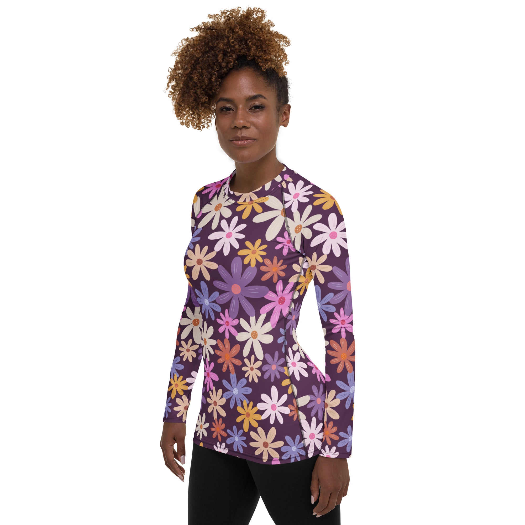 Women's Purple Floral Long Sleeve Rash Guard Swim Shirt – Buttery Soft, Sun Safe UPF 50+ Protection, Quick Dry & 4-Way Stretch Comfort