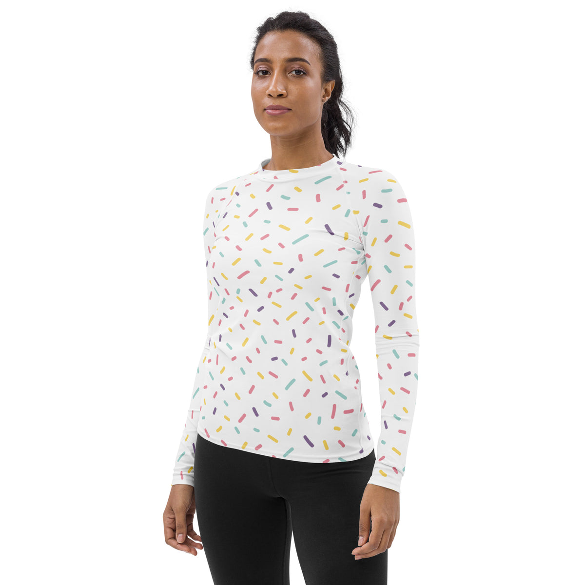 Women's Pastel Ice Cream Sprinkles Long Sleeve Rash Guard Swim Shirt – Buttery Soft, Sun Safe UPF 50+ Protection, Quick Dry & 4-Way Stretch Comfort