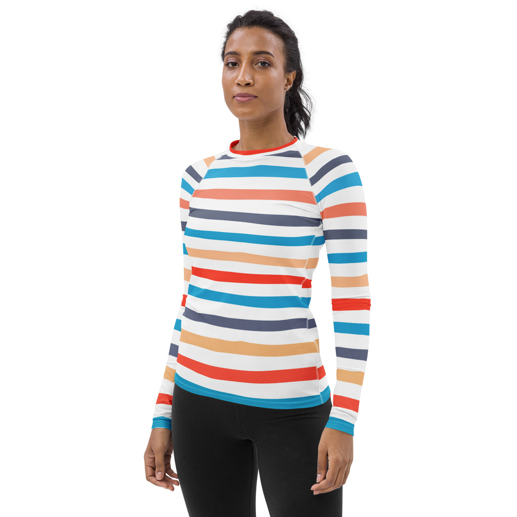 Women's Colorful Beach Striped Long Sleeve Rash Guard Swim Shirt – Buttery Soft, Sun Safe UPF 50+ Protection, Quick Dry & 4-Way Stretch Comfort