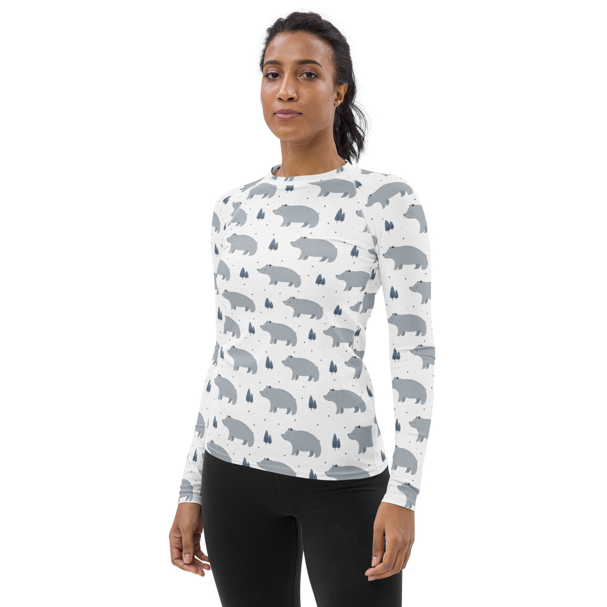 Women's Gray Bear Long Sleeve Rash Guard Swim Shirt – Buttery Soft, Sun Safe UPF 50+ Protection, Quick Dry & 4-Way Stretch Comfort