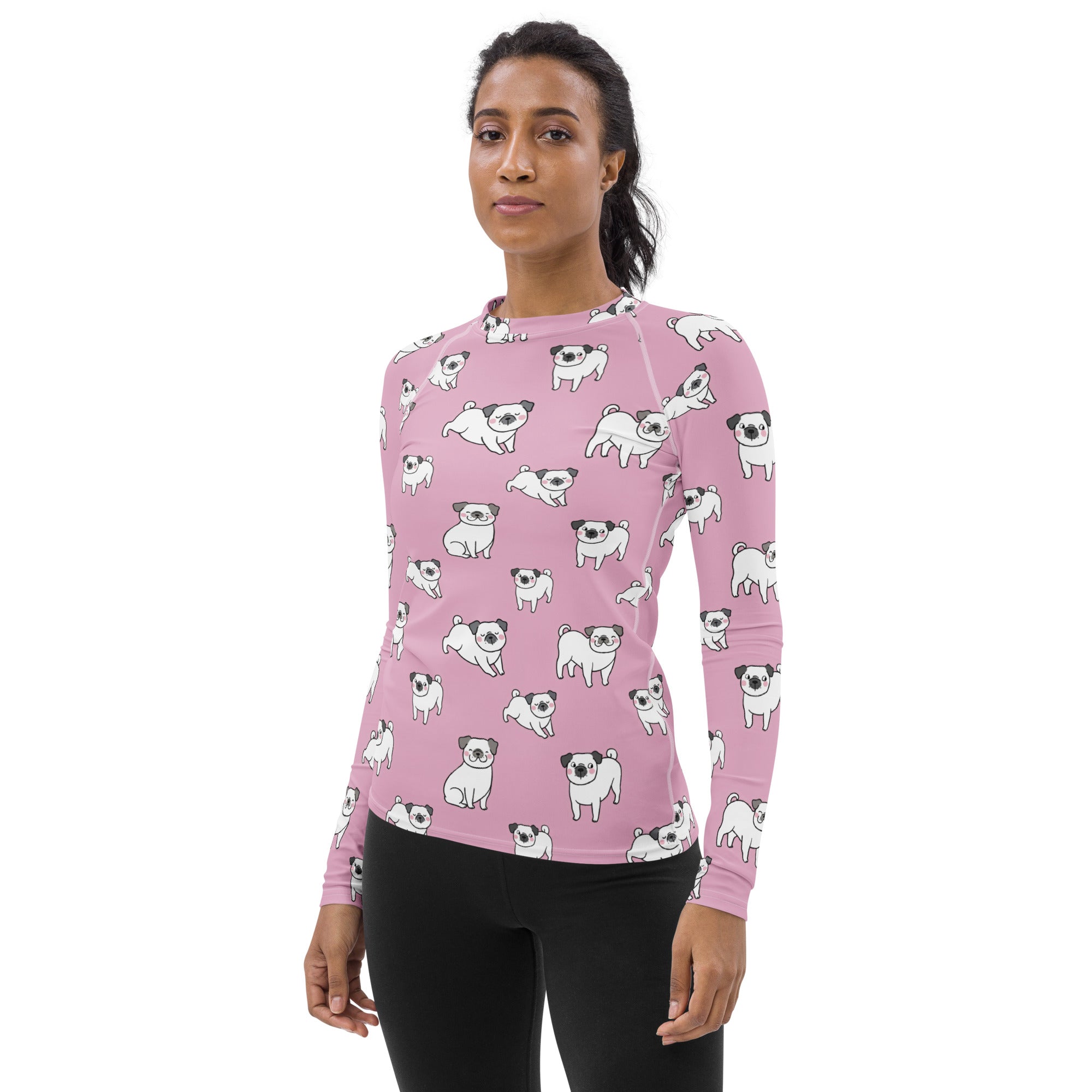 Women's Pink Pug Long Sleeve Rash Guard Swim Shirt – Buttery Soft, Sun Safe UPF 50+ Protection, Quick Dry & 4-Way Stretch Comfort