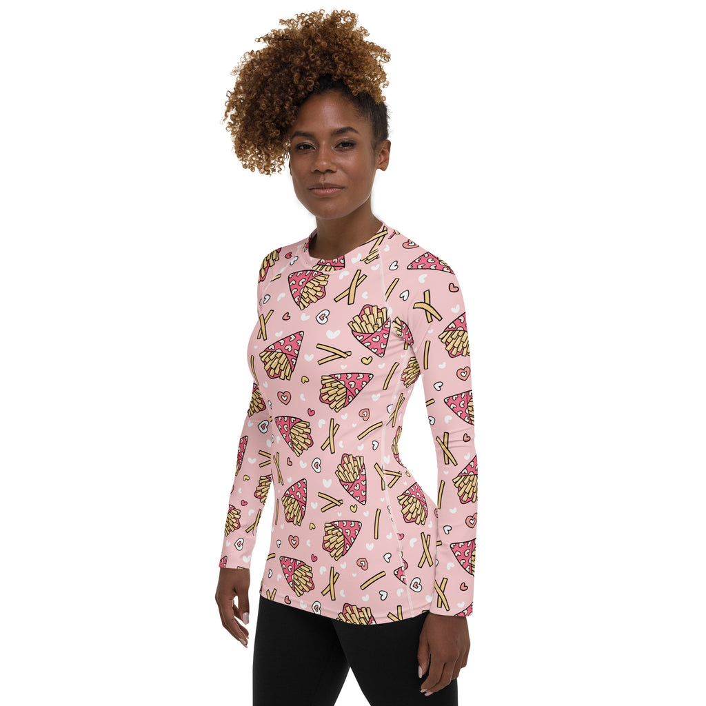 Women's Pink French Fries Long Sleeve Rash Guard Swim Shirt – Buttery Soft, Sun Safe UPF 50+ Protection, Quick Dry & 4-Way Stretch Comfort