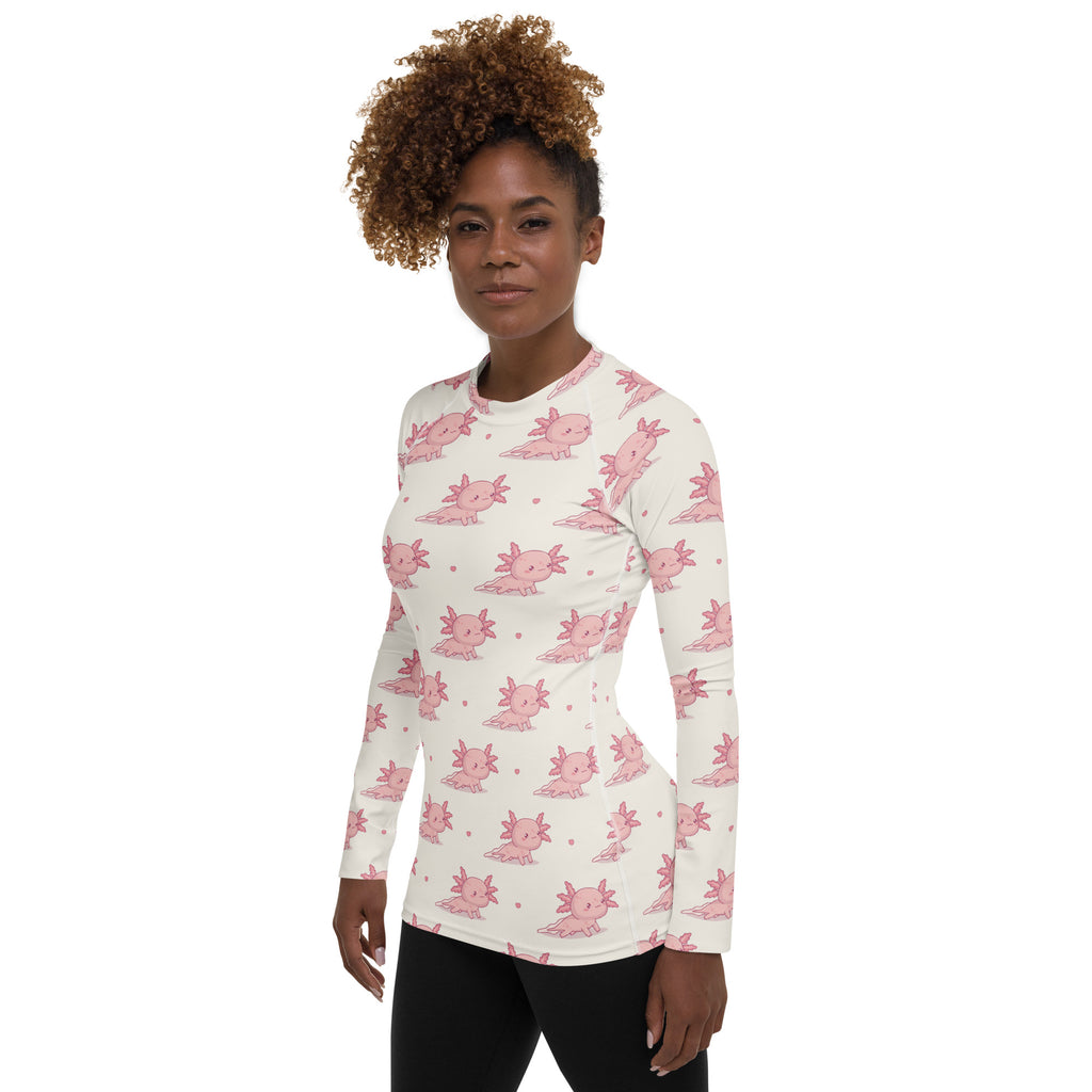Women's Pink Axolotl Long Sleeve Rash Guard Swim Shirt – Buttery Soft, Sun Safe UPF 50+ Protection, Quick Dry & 4-Way Stretch Comfort