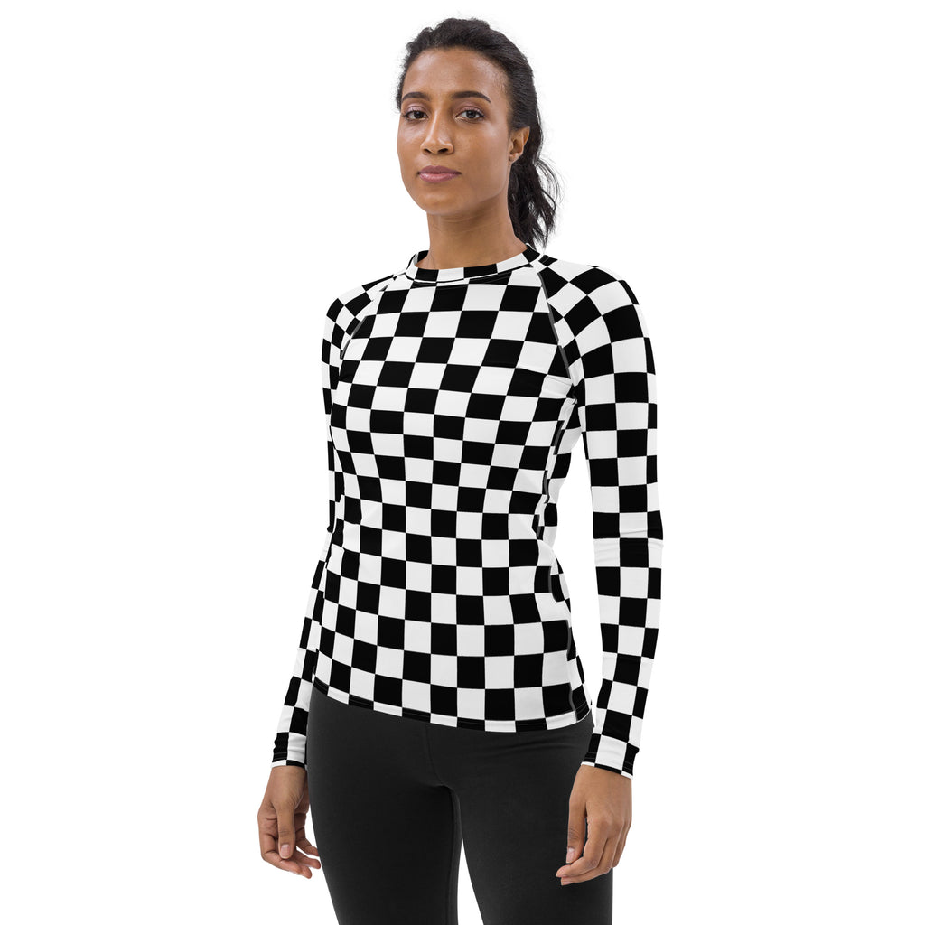 Women's Checkered Long Sleeve Rash Guard Swim Shirt – Buttery Soft, Sun Safe UPF 50+ Protection, Quick Dry & 4-Way Stretch Comfort
