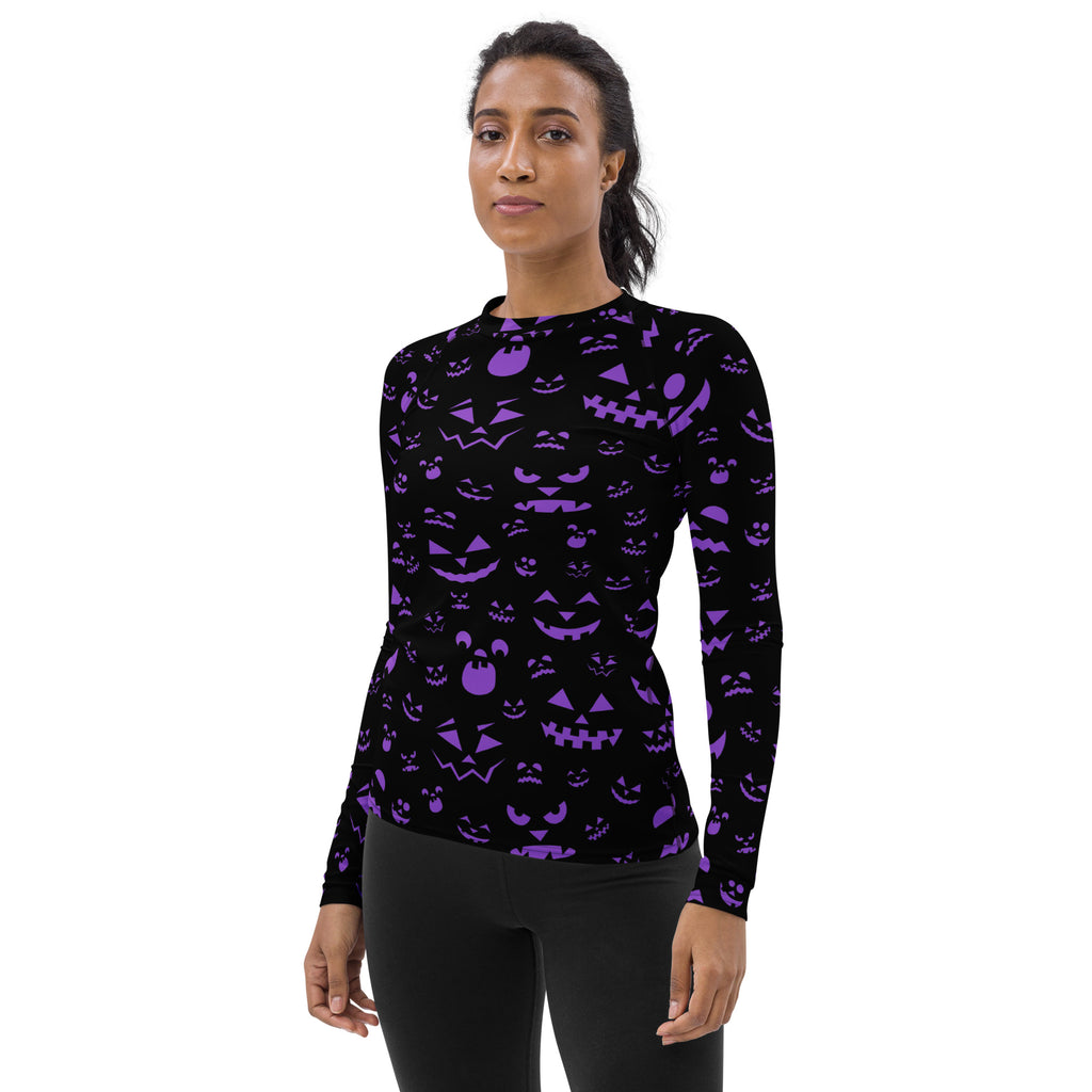 Women's Purple Jack O’ Lantern Long Sleeve Rash Guard Swim Shirt – Buttery Soft, Sun Safe UPF 50+ Protection, Quick Dry & 4-Way Stretch Comfort