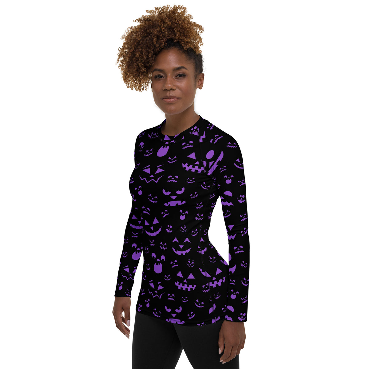 Women's Purple Jack O’ Lantern Long Sleeve Rash Guard Swim Shirt – Buttery Soft, Sun Safe UPF 50+ Protection, Quick Dry & 4-Way Stretch Comfort