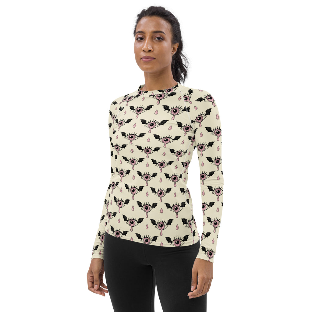 Women's Gothic Bat Eye Long Sleeve Rash Guard Swim Shirt – Buttery Soft, Sun Safe UPF 50+ Protection, Quick Dry & 4-Way Stretch Comfort