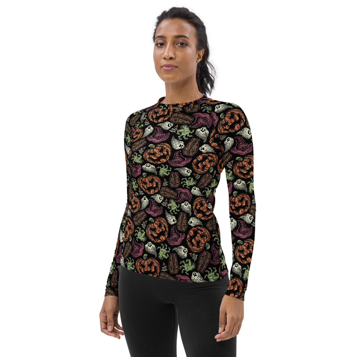Women's Vintage Halloween Long Sleeve Rash Guard Swim Shirt – Buttery Soft, Sun Safe UPF 50+ Protection, Quick Dry & 4-Way Stretch Comfort