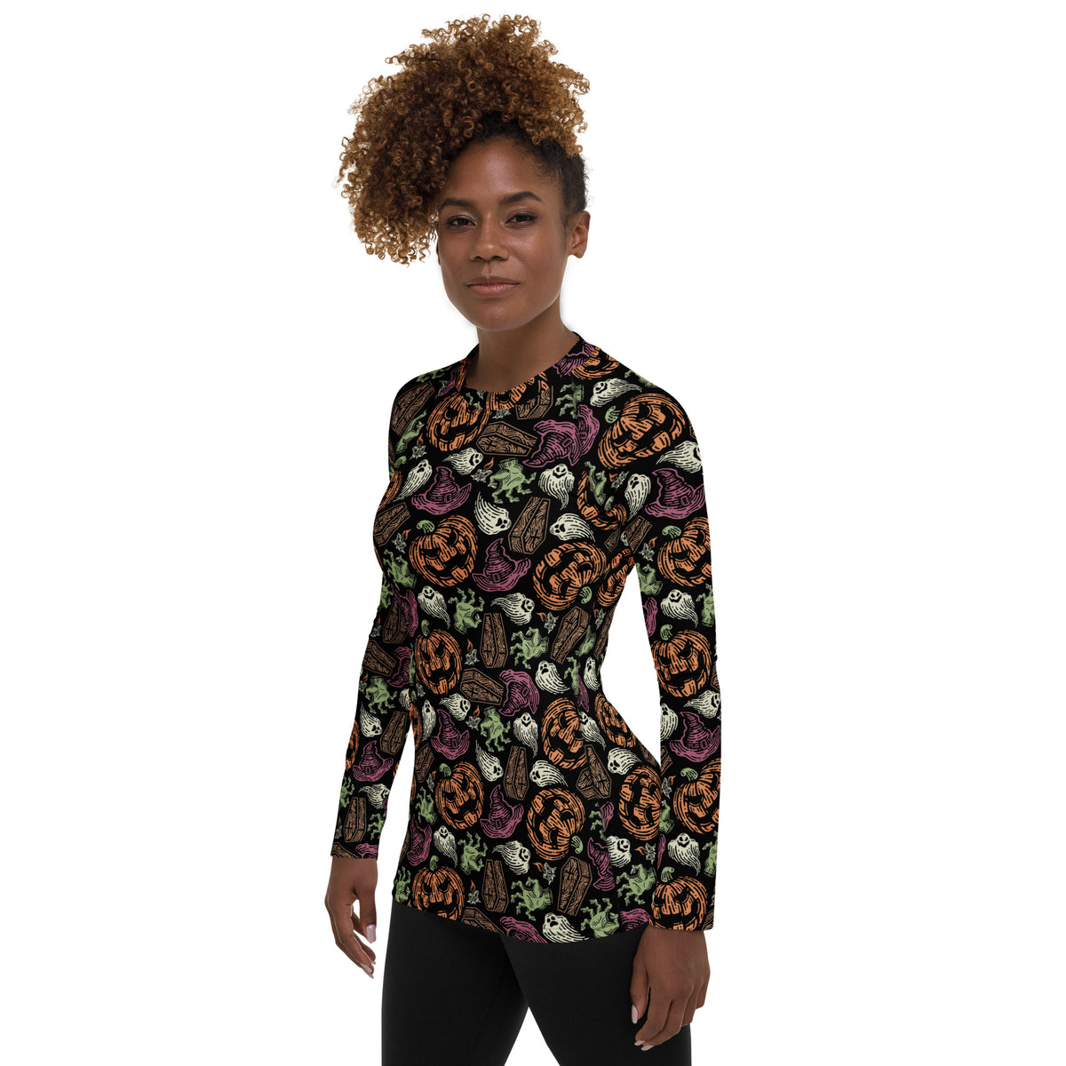 Women's Vintage Halloween Long Sleeve Rash Guard Swim Shirt – Buttery Soft, Sun Safe UPF 50+ Protection, Quick Dry & 4-Way Stretch Comfort