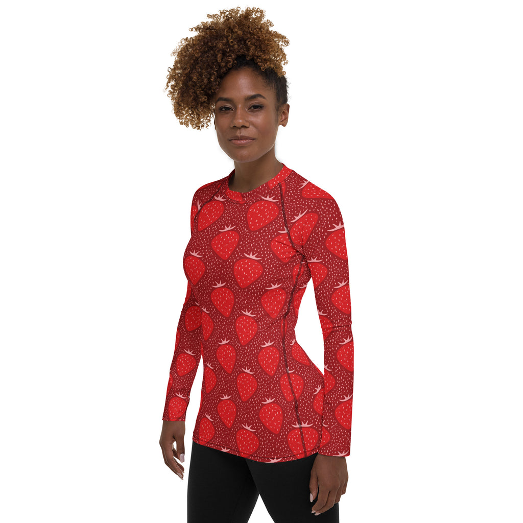 Women's Strawberry Long Sleeve Rash Guard Swim Shirt – Buttery Soft, Sun Safe UPF 50+ Protection, Quick Dry & 4-Way Stretch Comfort