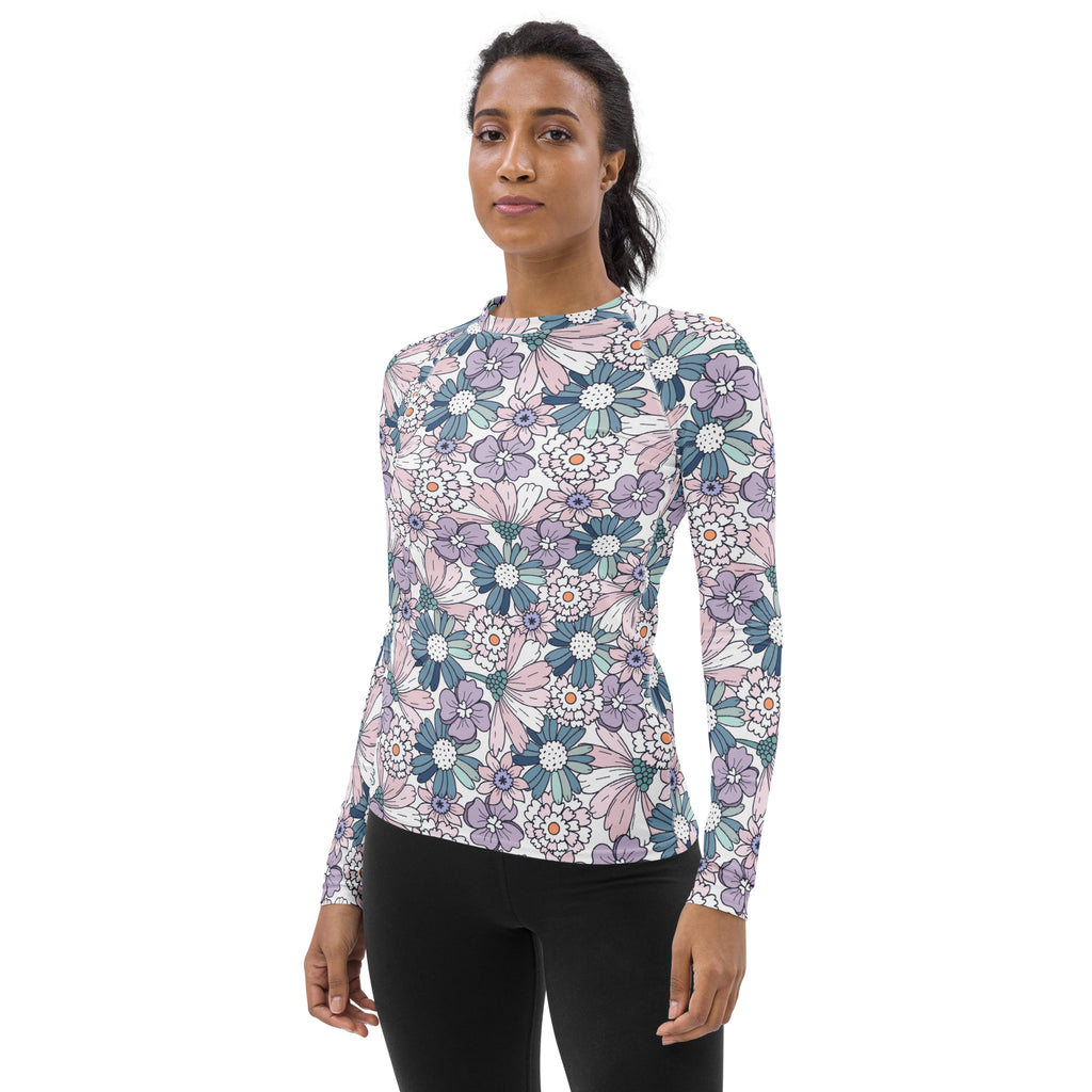 Women's Pastel Floral Long Sleeve Rash Guard Swim Shirt – Buttery Soft, Sun Safe UPF 50+ Protection, Quick Dry & 4-Way Stretch Comfort