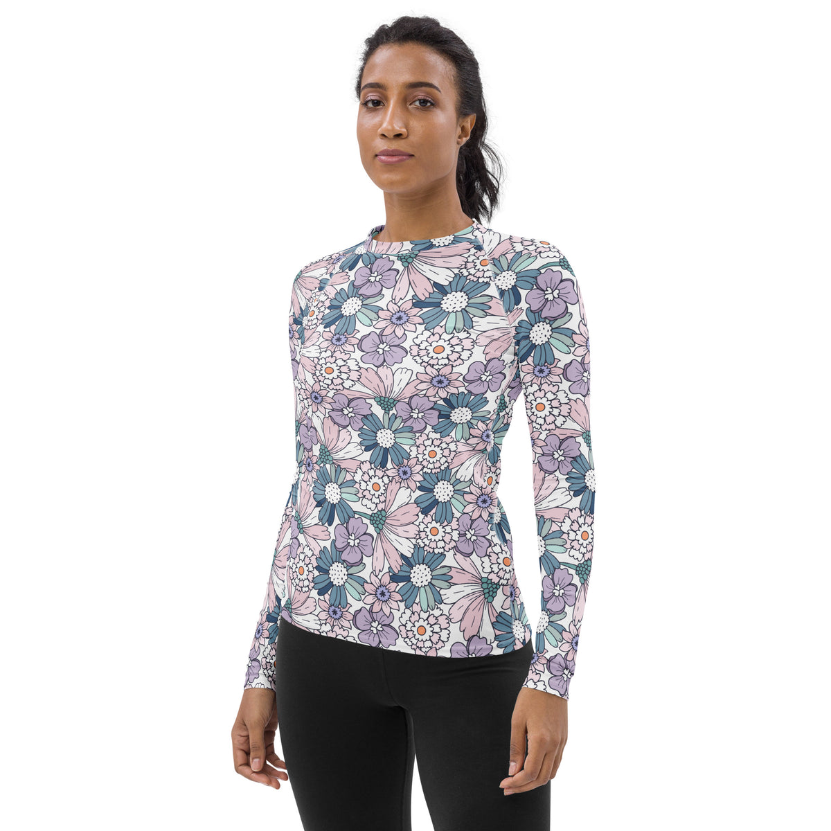 Women's Pastel Floral Long Sleeve Rash Guard Swim Shirt – Buttery Soft, Sun Safe UPF 50+ Protection, Quick Dry & 4-Way Stretch Comfort