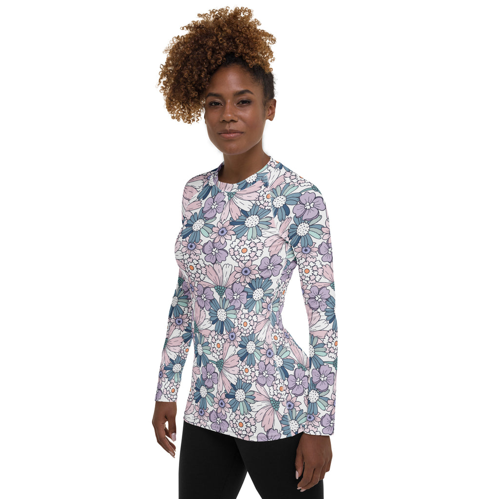 Women's Pastel Floral Long Sleeve Rash Guard Swim Shirt – Buttery Soft, Sun Safe UPF 50+ Protection, Quick Dry & 4-Way Stretch Comfort