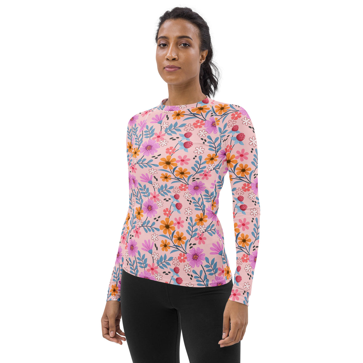 Women's Pink Floral Long Sleeve Rash Guard Swim Shirt – Buttery Soft, Sun Safe UPF 50+ Protection, Quick Dry & 4-Way Stretch Comfort
