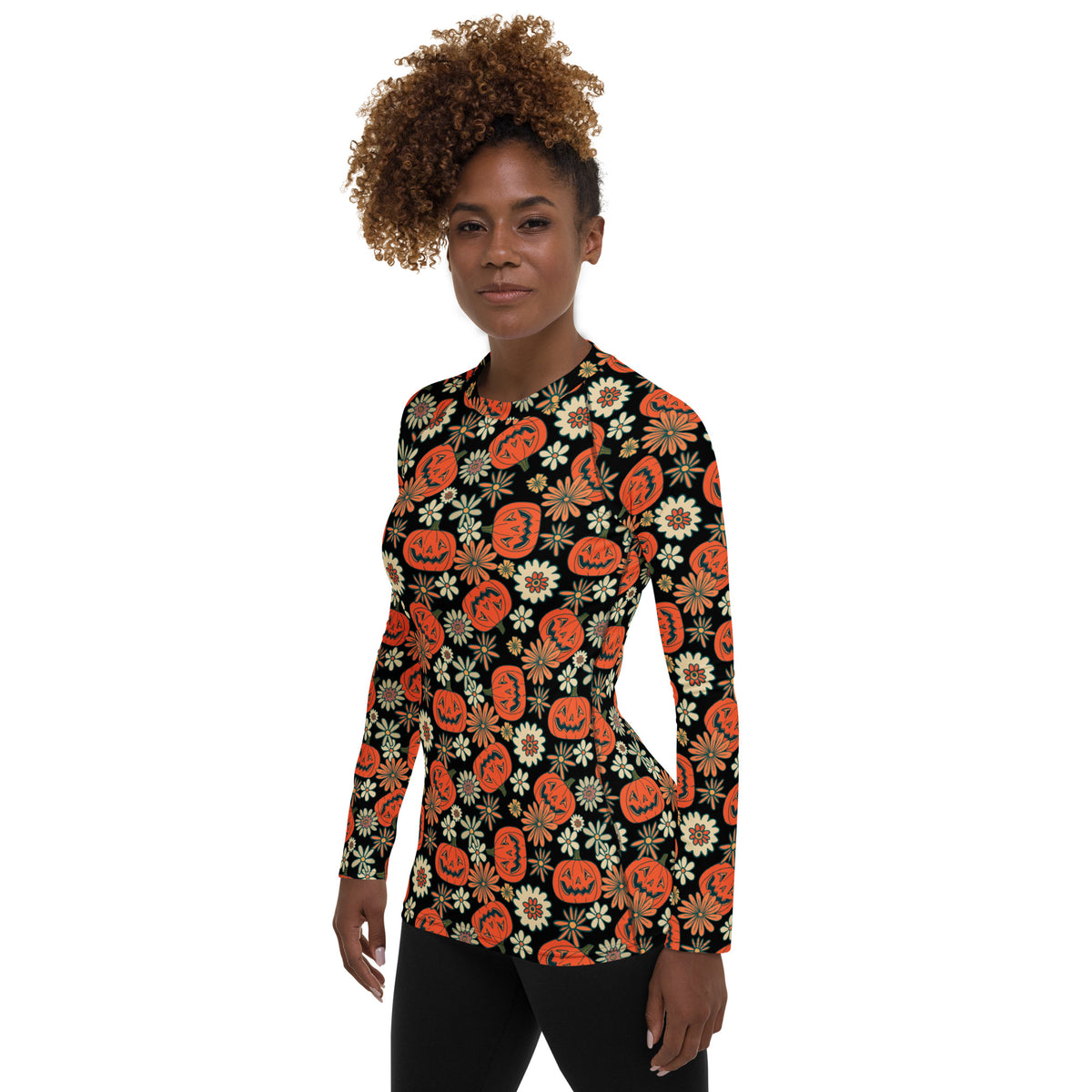 Women's Vintage Halloween Pumpkin Long Sleeve Rash Guard Swim Shirt – Buttery Soft, Sun Safe UPF 50+ Protection, Quick Dry & 4-Way Stretch Comfort