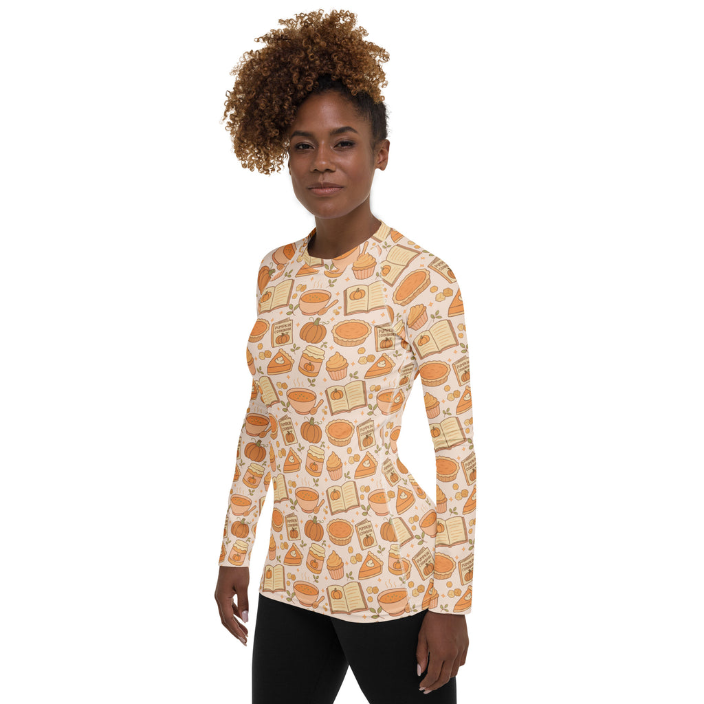 Women's Pumpkin Spice Long Sleeve Rash Guard Swim Shirt – Buttery Soft, Sun Safe UPF 50+ Protection, Quick Dry & 4-Way Stretch Comfort