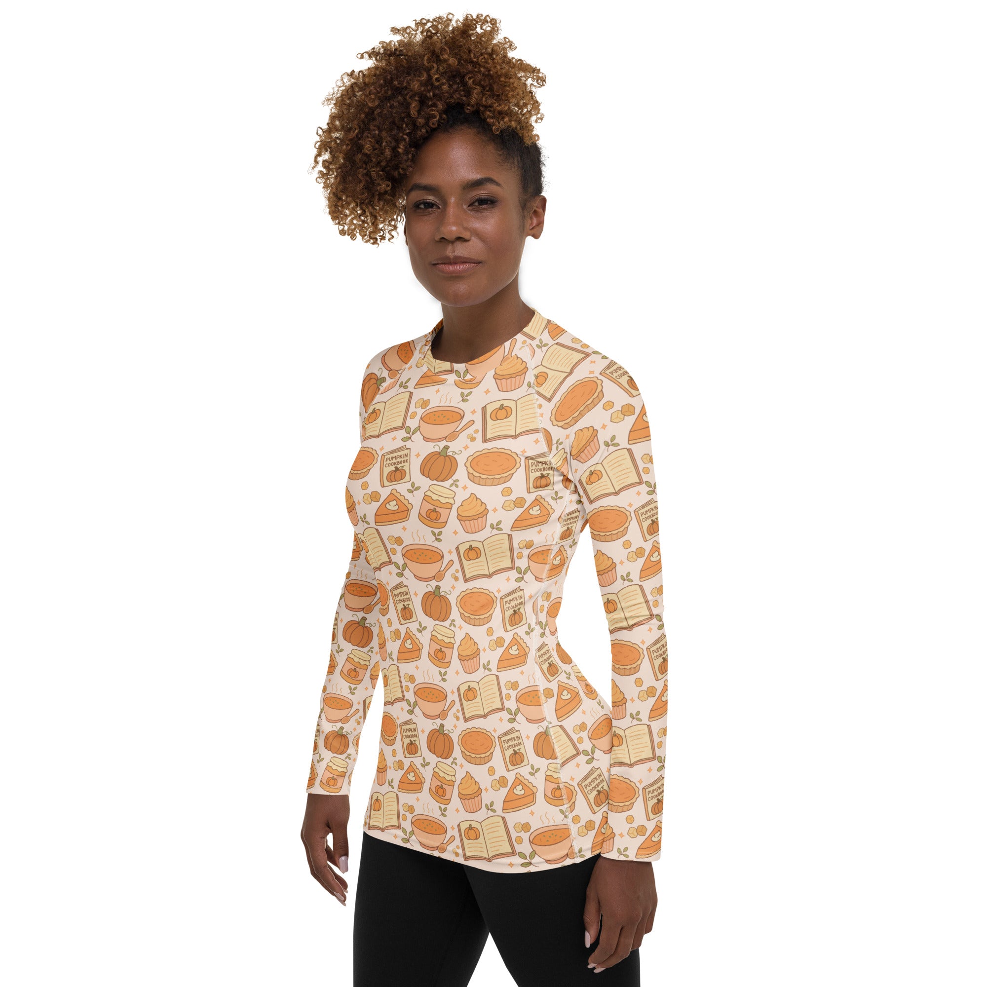 Women's Pumpkin Spice Long Sleeve Rash Guard Swim Shirt – Buttery Soft, Sun Safe UPF 50+ Protection, Quick Dry & 4-Way Stretch Comfort