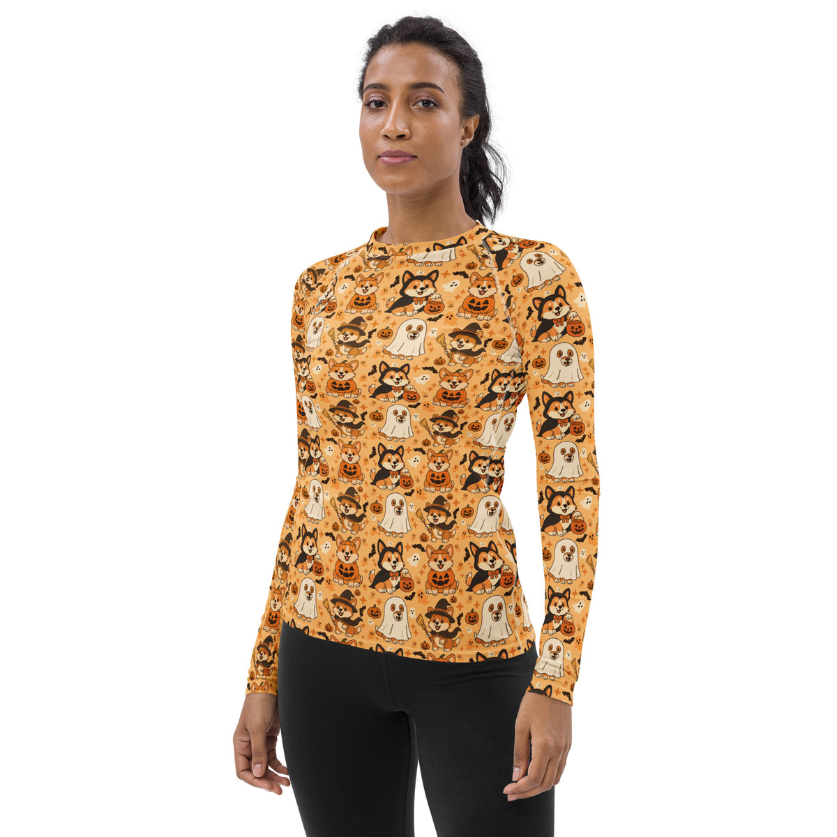 Women's Corgi Halloween Long Sleeve Rash Guard Swim Shirt – Buttery Soft, Sun Safe UPF 50+ Protection, Quick Dry & 4-Way Stretch Comfort