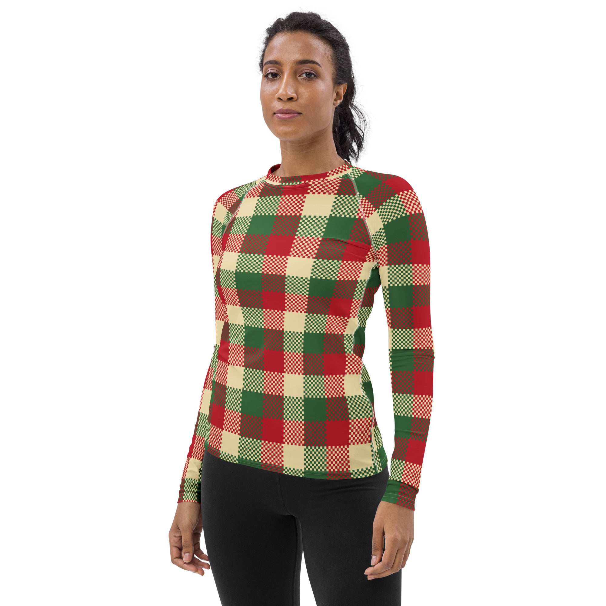 Women's Christmas Plaid Long Sleeve Rash Guard Swim Shirt – Buttery Soft, Sun Safe UPF 50+ Protection, Quick Dry & 4-Way Stretch Comfort