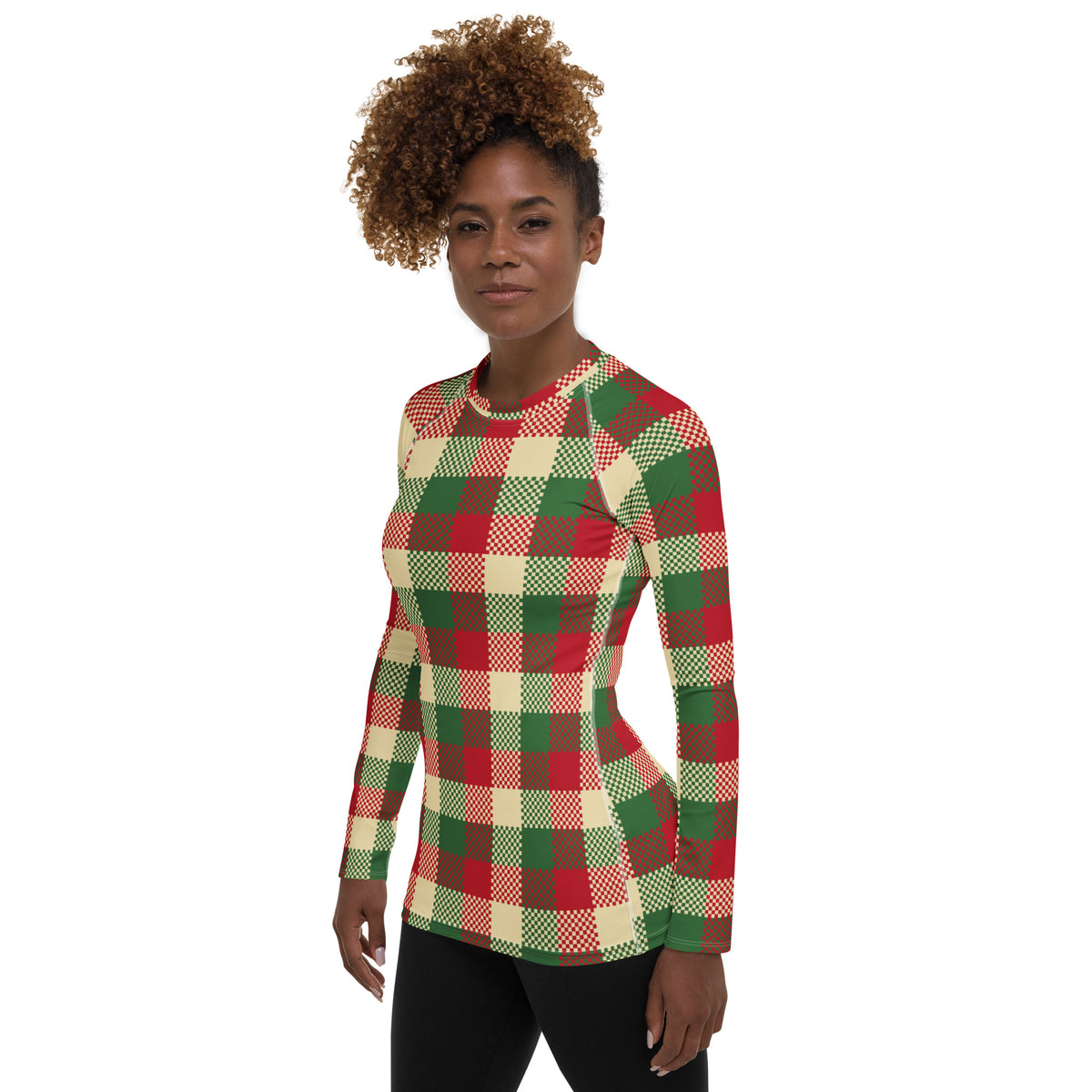 Women's Christmas Plaid Long Sleeve Rash Guard Swim Shirt – Buttery Soft, Sun Safe UPF 50+ Protection, Quick Dry & 4-Way Stretch Comfort