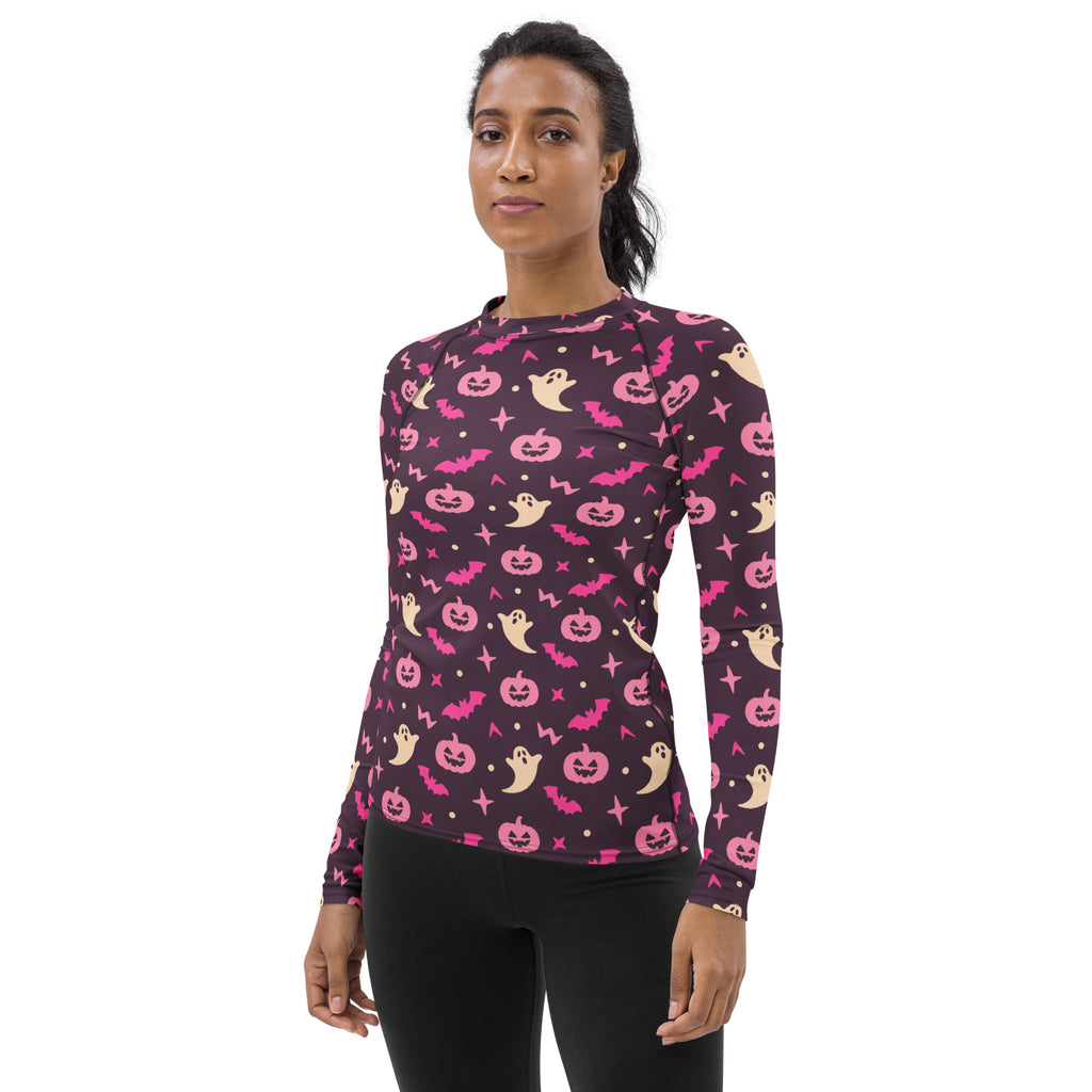 Women's Purple Halloween Long Sleeve Rash Guard Swim Shirt – Buttery Soft, Sun Safe UPF 50+ Protection, Quick Dry & 4-Way Stretch Comfort