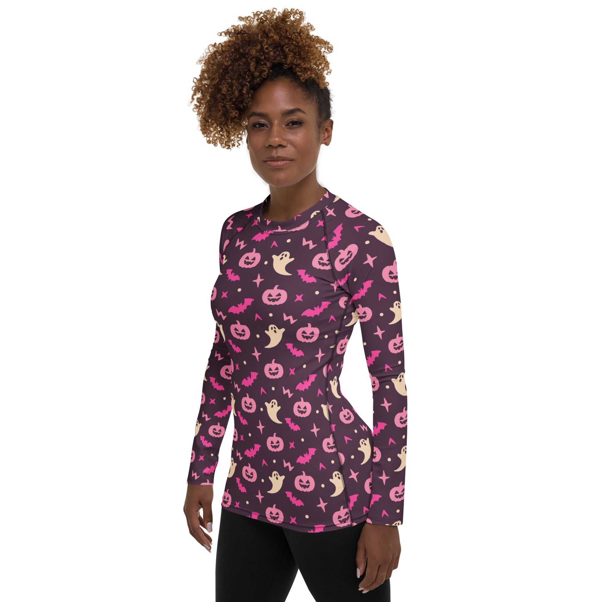 Women's Purple Halloween Long Sleeve Rash Guard Swim Shirt – Buttery Soft, Sun Safe UPF 50+ Protection, Quick Dry & 4-Way Stretch Comfort