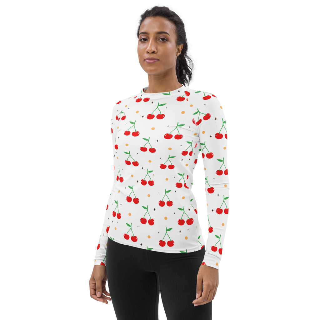 Women's Cherry Long Sleeve Rash Guard Swim Shirt – Buttery Soft, Sun Safe UPF 50+ Protection, Quick Dry & 4-Way Stretch Comfort