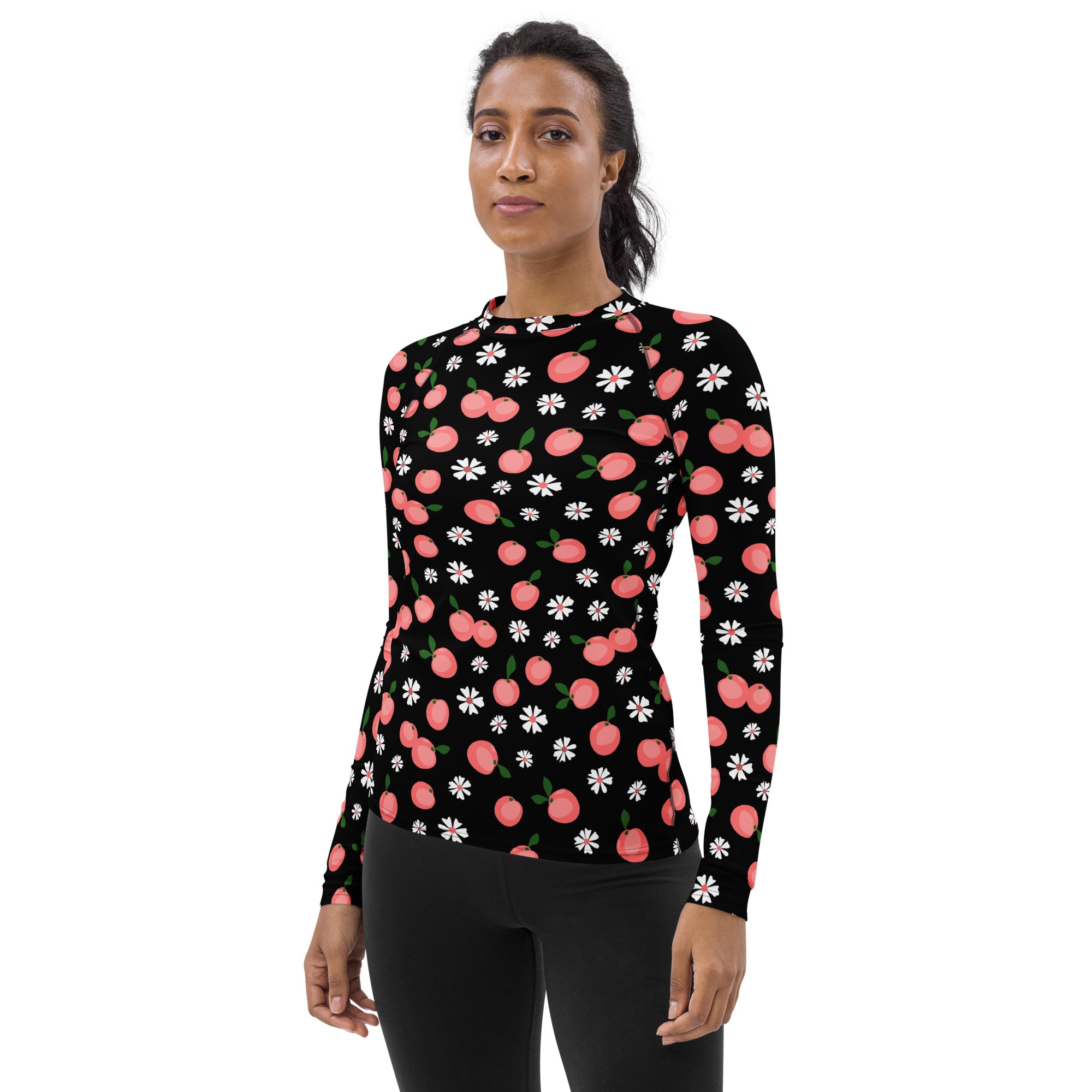 Women's Peach Floral Long Sleeve Rash Guard Swim Shirt – Buttery Soft, Sun Safe UPF 50+ Protection, Quick Dry & 4-Way Stretch Comfort