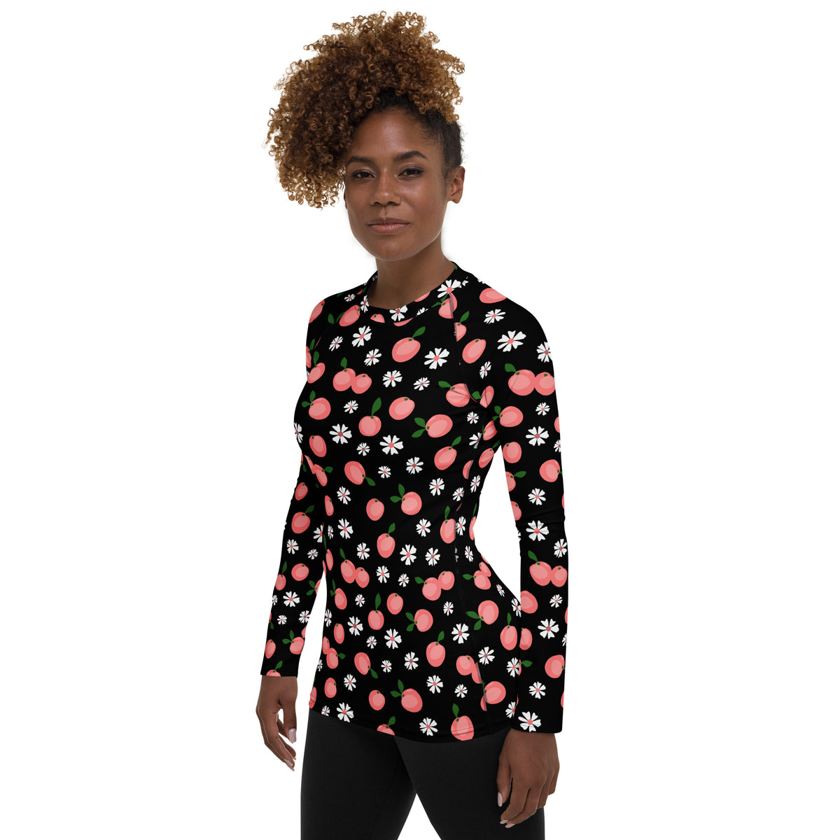 Women's Peach Floral Long Sleeve Rash Guard Swim Shirt – Buttery Soft, Sun Safe UPF 50+ Protection, Quick Dry & 4-Way Stretch Comfort