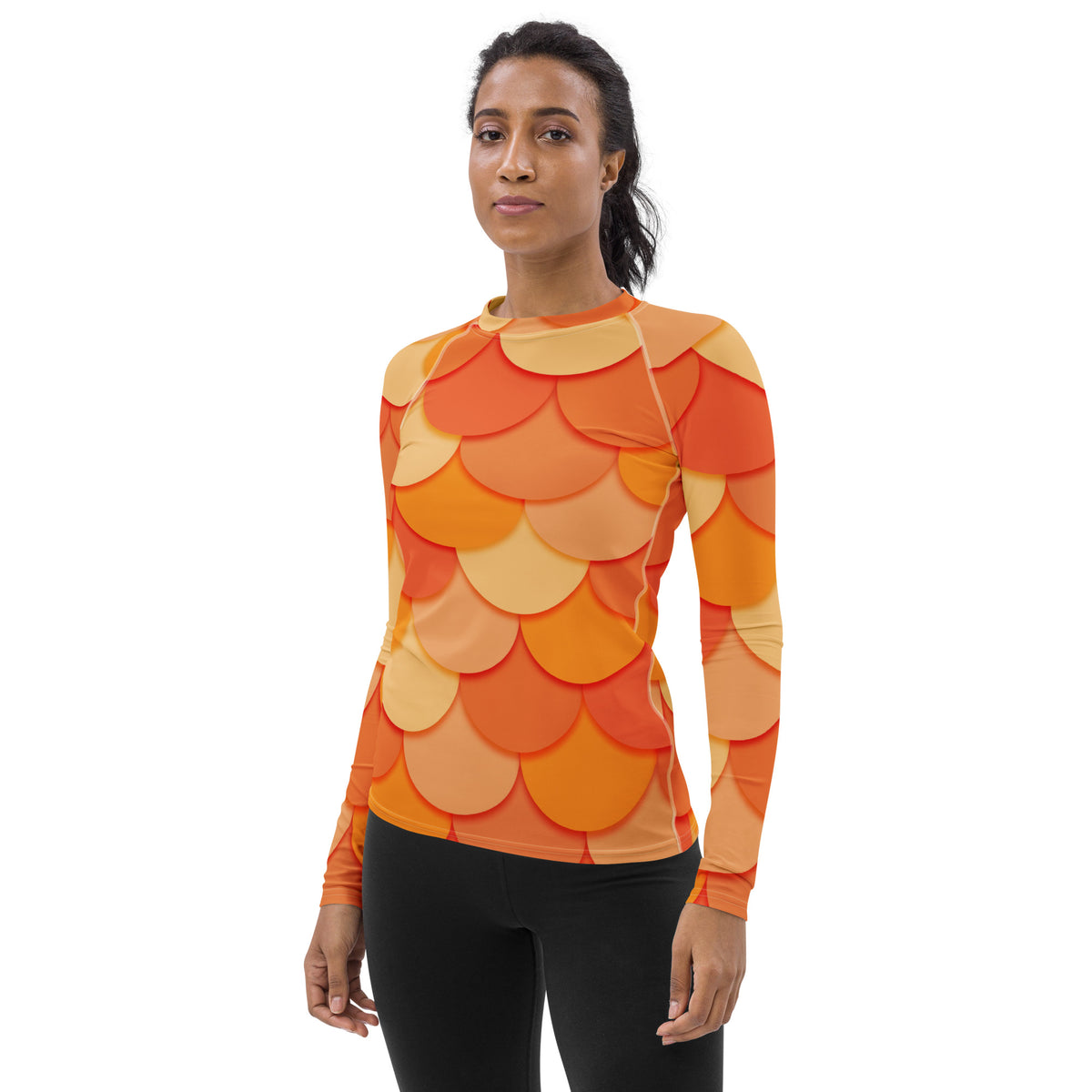 Women's Orange Mermaid Long Sleeve Rash Guard Swim Shirt – Buttery Soft, Sun Safe UPF 50+ Protection, Quick Dry & 4-Way Stretch Comfort