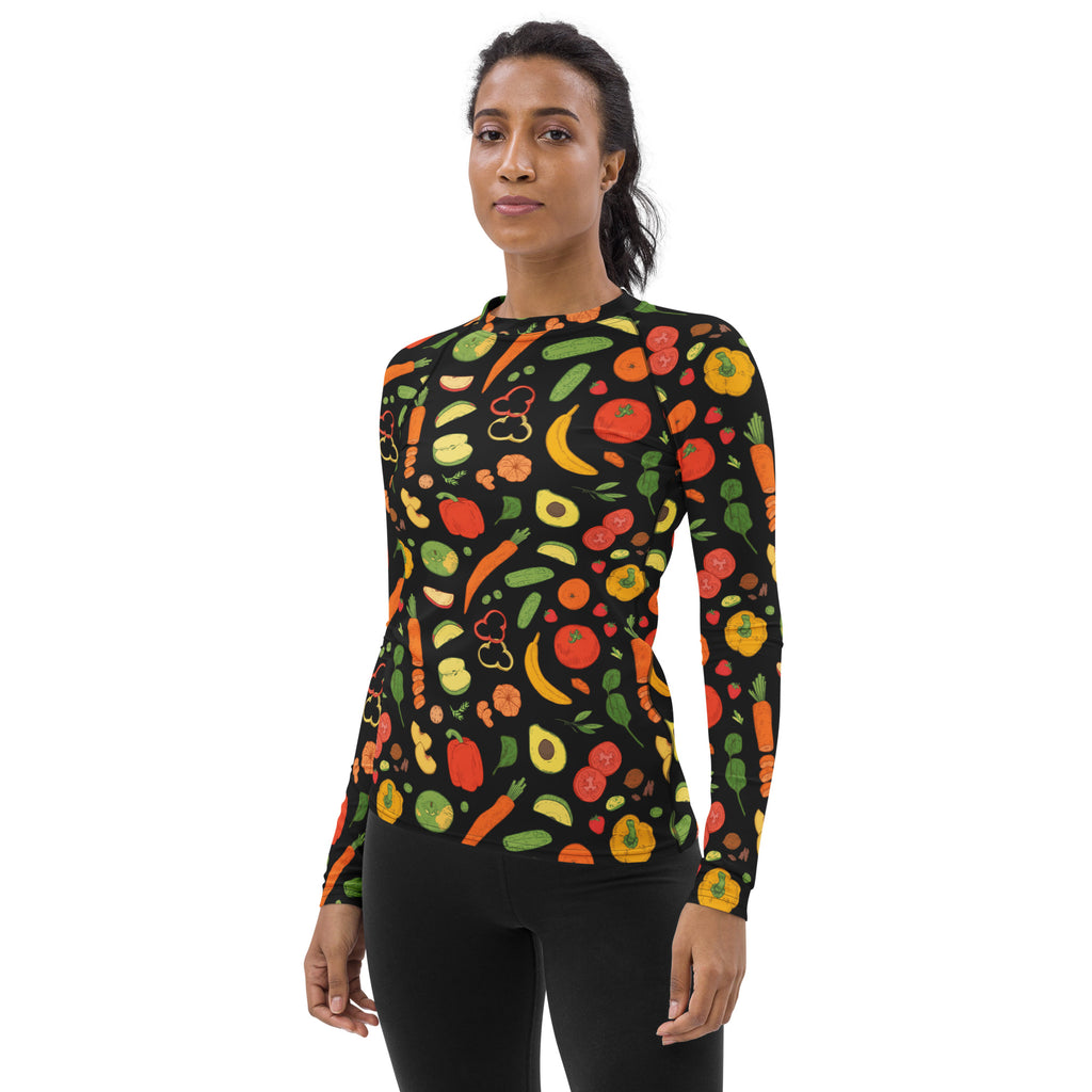 Women's Fruit & Vegetable Long Sleeve Rash Guard Swim Shirt – Buttery Soft, Sun Safe UPF 50+ Protection, Quick Dry & 4-Way Stretch Comfort