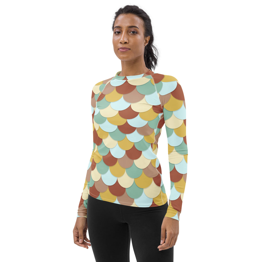 Women's Mermaid Scale Long Sleeve Rash Guard Swim Shirt – Buttery Soft, Sun Safe UPF 50+ Protection, Quick Dry & 4-Way Stretch Comfort