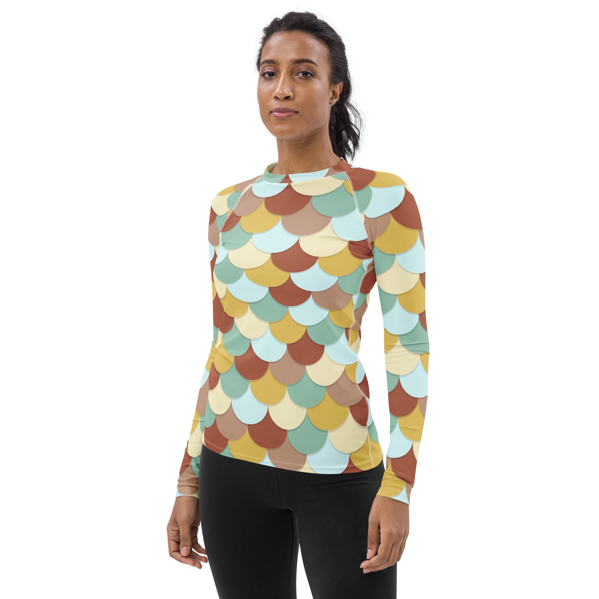 Women's Mermaid Scale Long Sleeve Rash Guard Swim Shirt – Buttery Soft, Sun Safe UPF 50+ Protection, Quick Dry & 4-Way Stretch Comfort