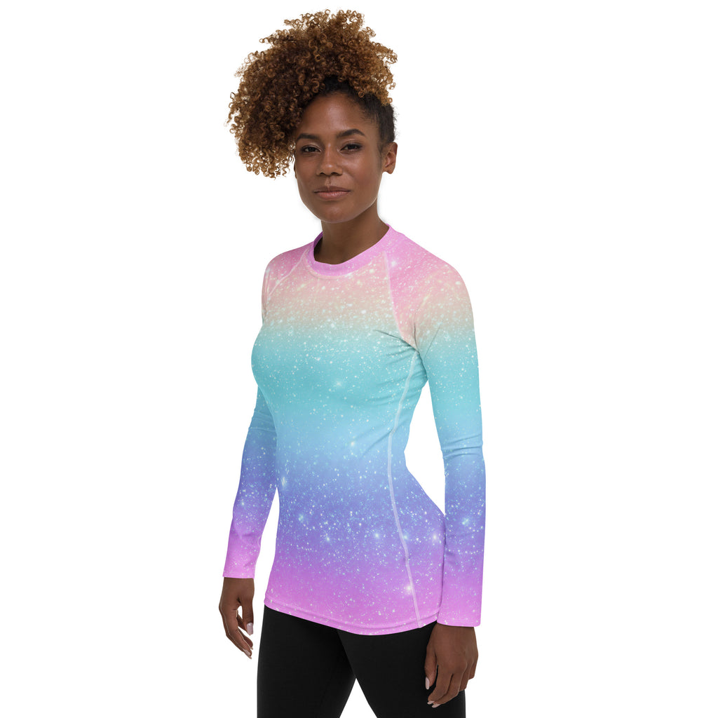 Women's Faux Sparkle Effect Long Sleeve Rash Guard Swim Shirt – Buttery Soft, Sun Safe UPF 50+ Protection, Quick Dry & 4-Way Stretch Comfort