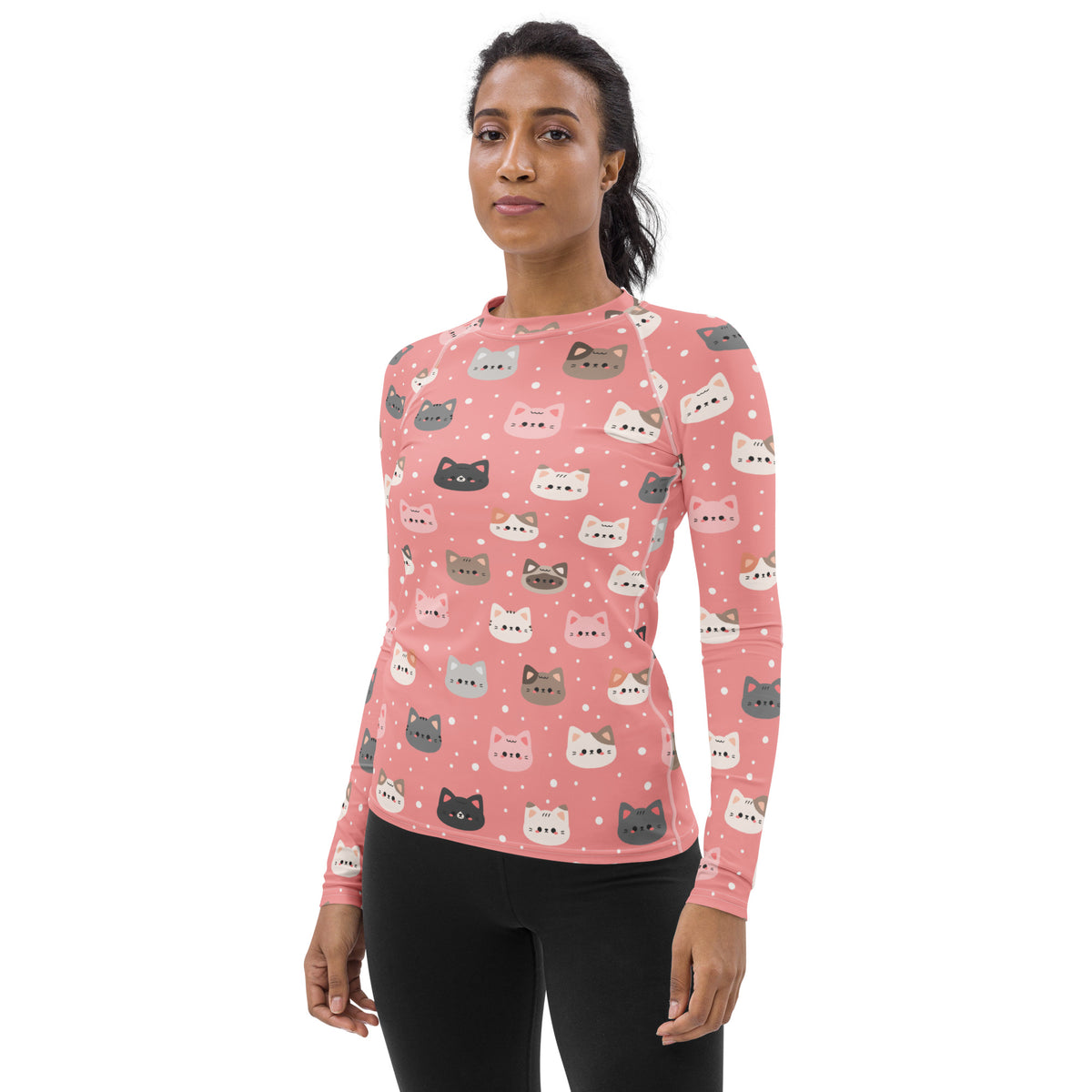 Women's Pink Cat Long Sleeve Rash Guard Swim Shirt – Buttery Soft, Sun Safe UPF 50+ Protection, Quick Dry & 4-Way Stretch Comfort