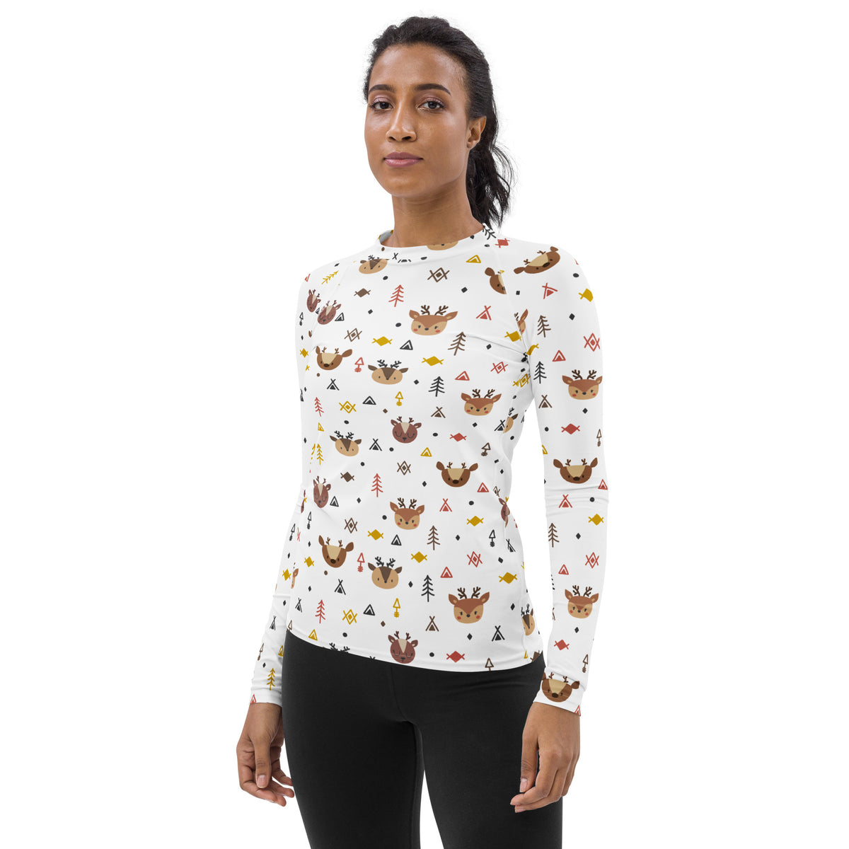Women's Reindeer Long Sleeve Rash Guard Swim Shirt – Buttery Soft, Sun Safe UPF 50+ Protection, Quick Dry & 4-Way Stretch Comfort