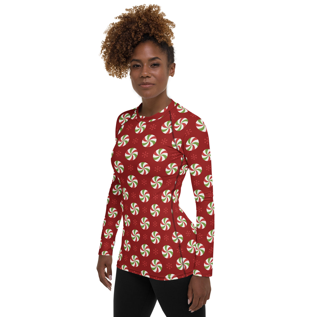Women's Peppermint Christmas Long Sleeve Rash Guard Swim Shirt – Buttery Soft, Sun Safe UPF 50+ Protection, Quick Dry & 4-Way Stretch Comfort