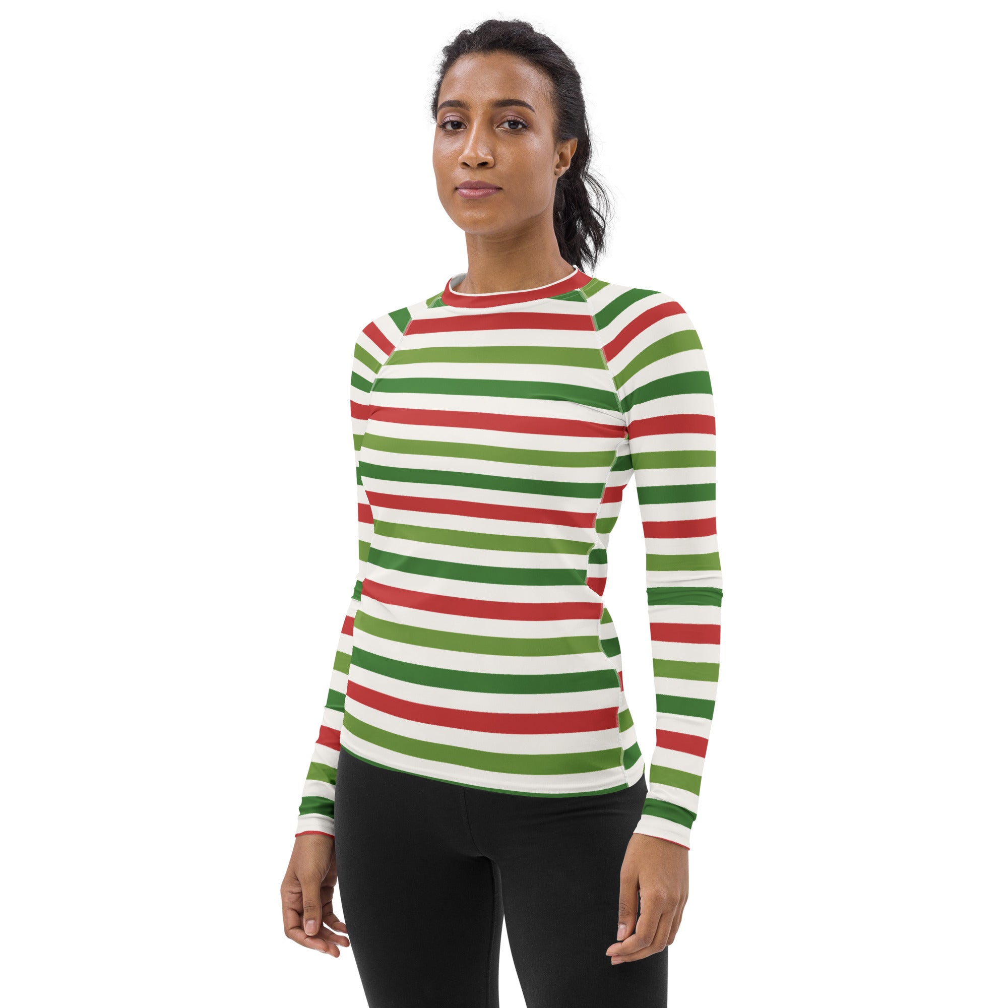 Women's Christmas Stripe Long Sleeve Rash Guard Swim Shirt – Buttery Soft, Sun Safe UPF 50+ Protection, Quick Dry & 4-Way Stretch Comfort