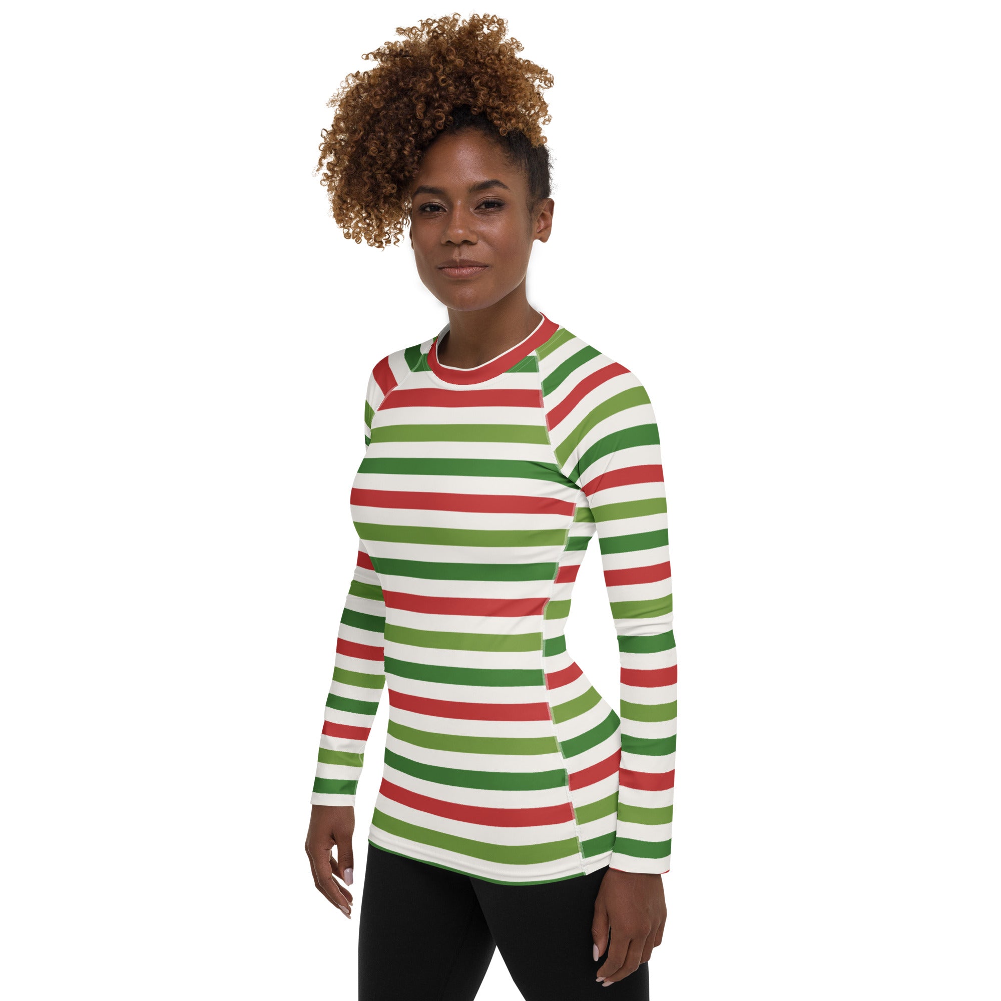 Women's Christmas Stripe Long Sleeve Rash Guard Swim Shirt – Buttery Soft, Sun Safe UPF 50+ Protection, Quick Dry & 4-Way Stretch Comfort