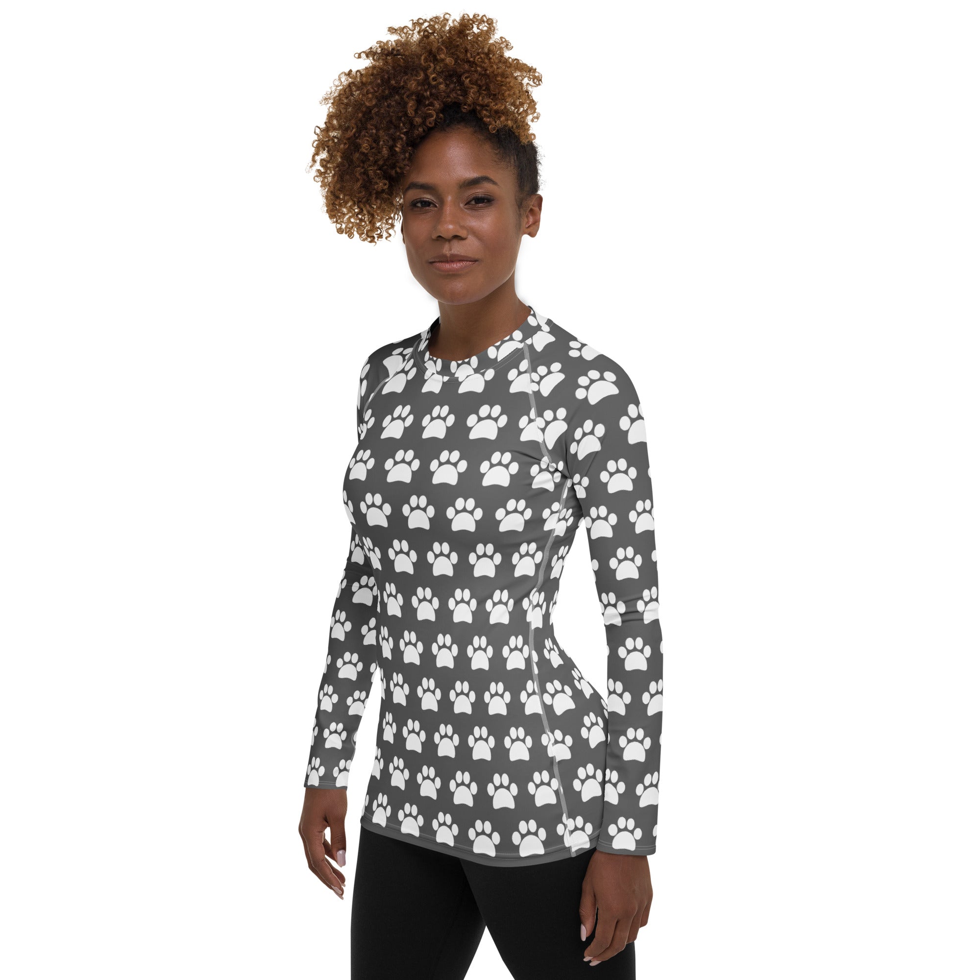 Women's Gray Paw Print Long Sleeve Rash Guard Swim Shirt – Buttery Soft, Sun Safe UPF 50+ Protection, Quick Dry & 4-Way Stretch Comfort