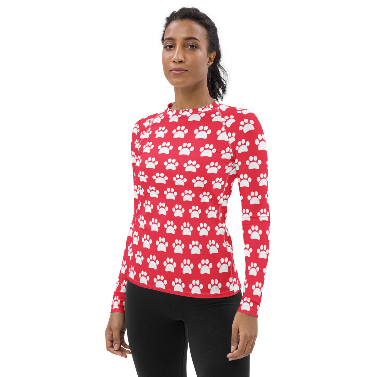 Women's Bright Pink Paw Print Long Sleeve Rash Guard Swim Shirt – Buttery Soft, Sun Safe UPF 50+ Protection, Quick Dry & 4-Way Stretch Comfort