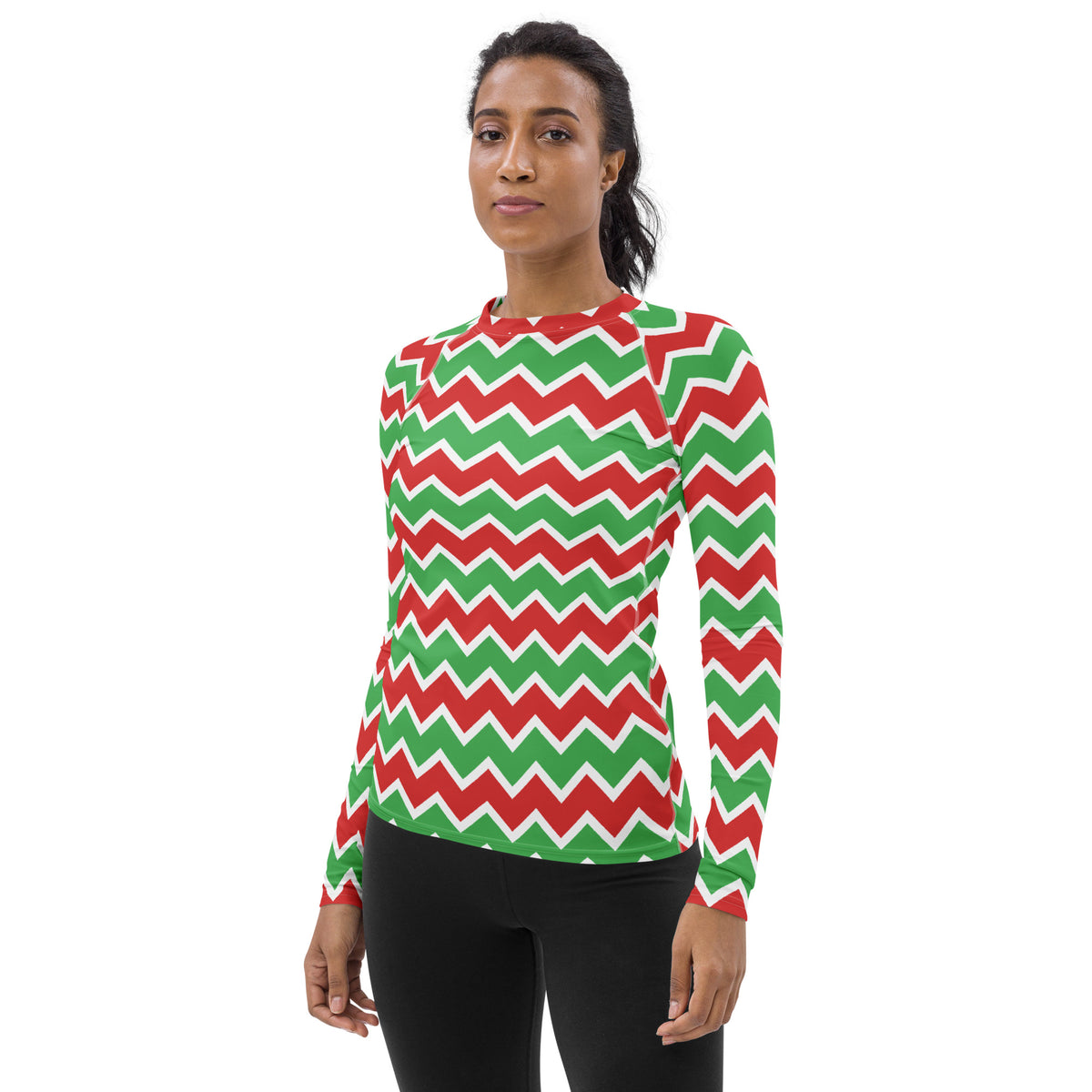 Women's Christmas Chevron Long Sleeve Rash Guard Swim Shirt – Buttery Soft, Sun Safe UPF 50+ Protection, Quick Dry & 4-Way Stretch Comfort