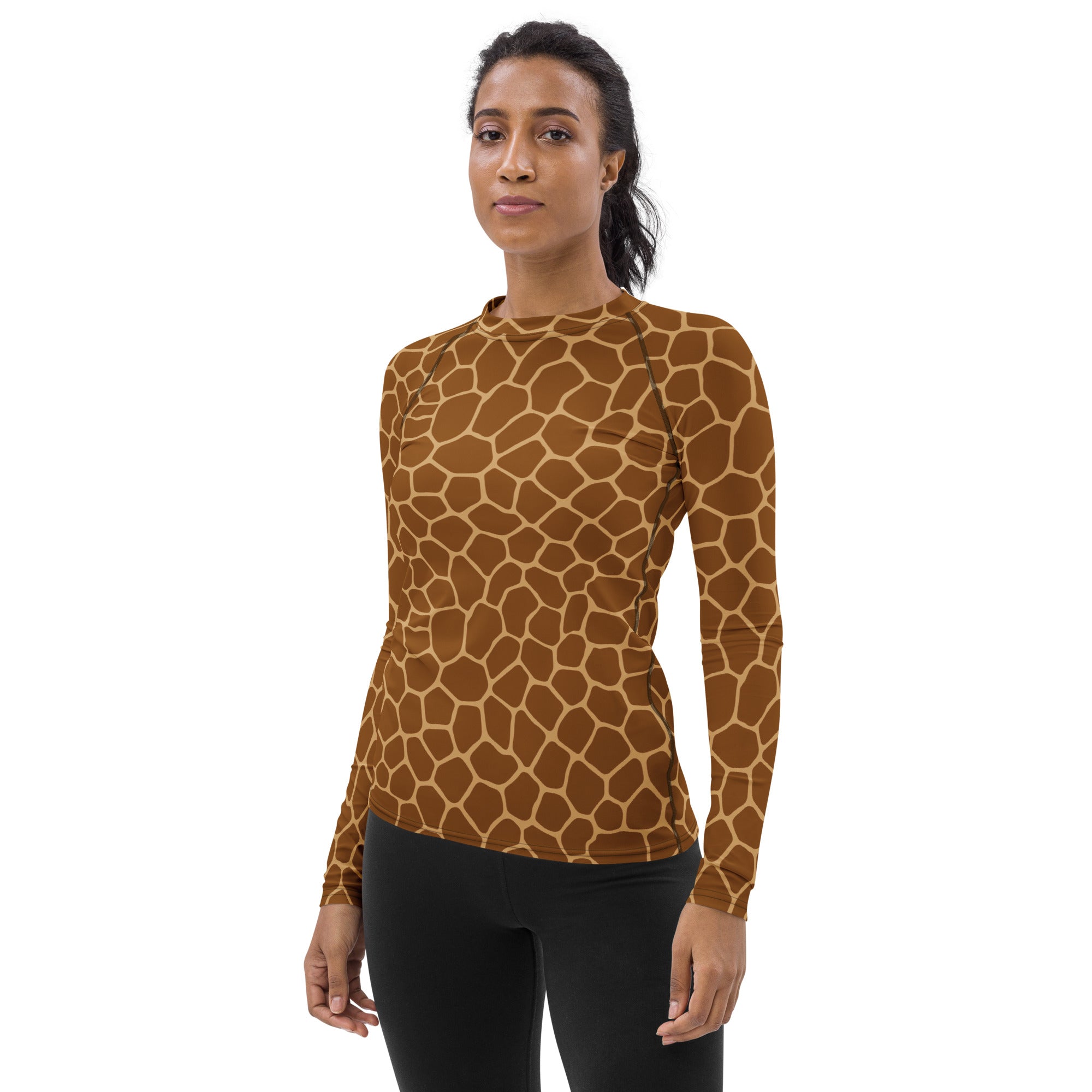 Women's Giraffe Print Long Sleeve Rash Guard Swim Shirt – Buttery Soft, Sun Safe UPF 50+ Protection, Quick Dry & 4-Way Stretch Comfort