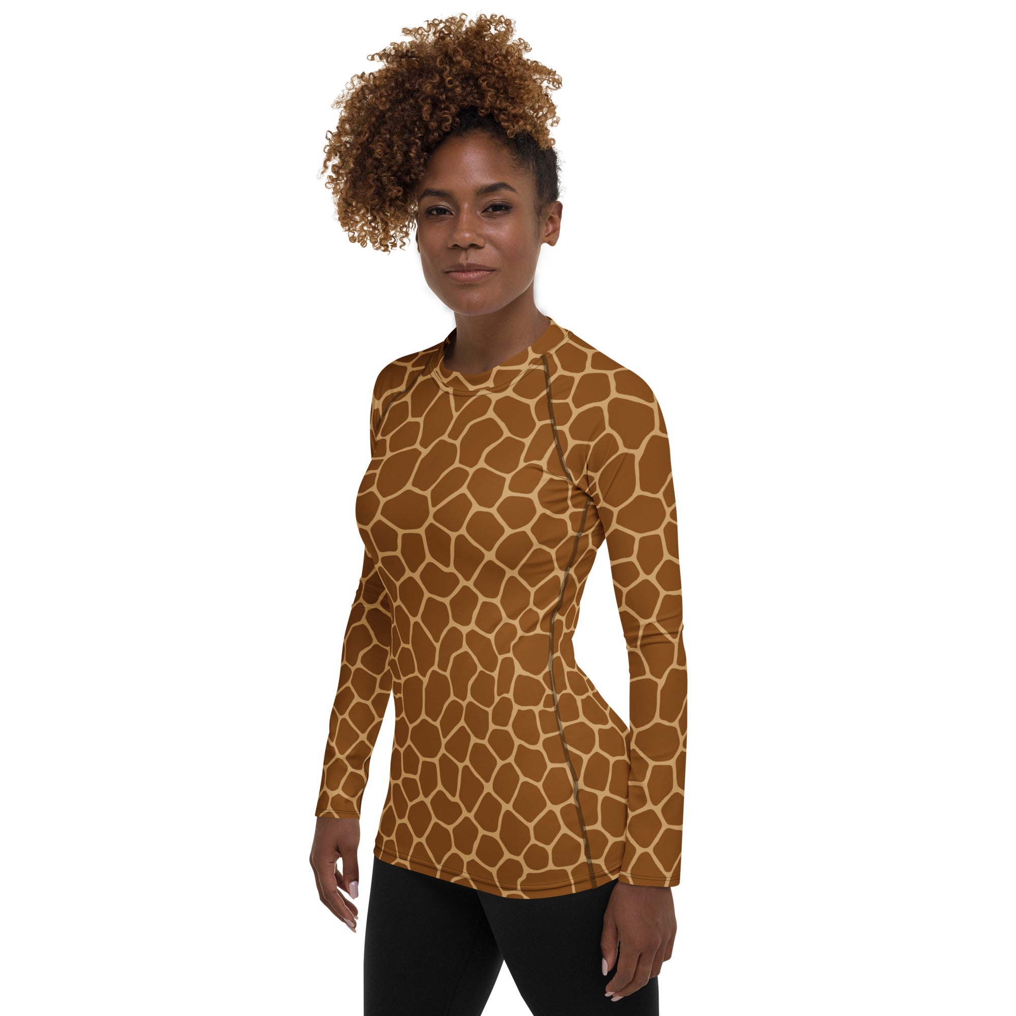 Women's Giraffe Print Long Sleeve Rash Guard Swim Shirt – Buttery Soft, Sun Safe UPF 50+ Protection, Quick Dry & 4-Way Stretch Comfort