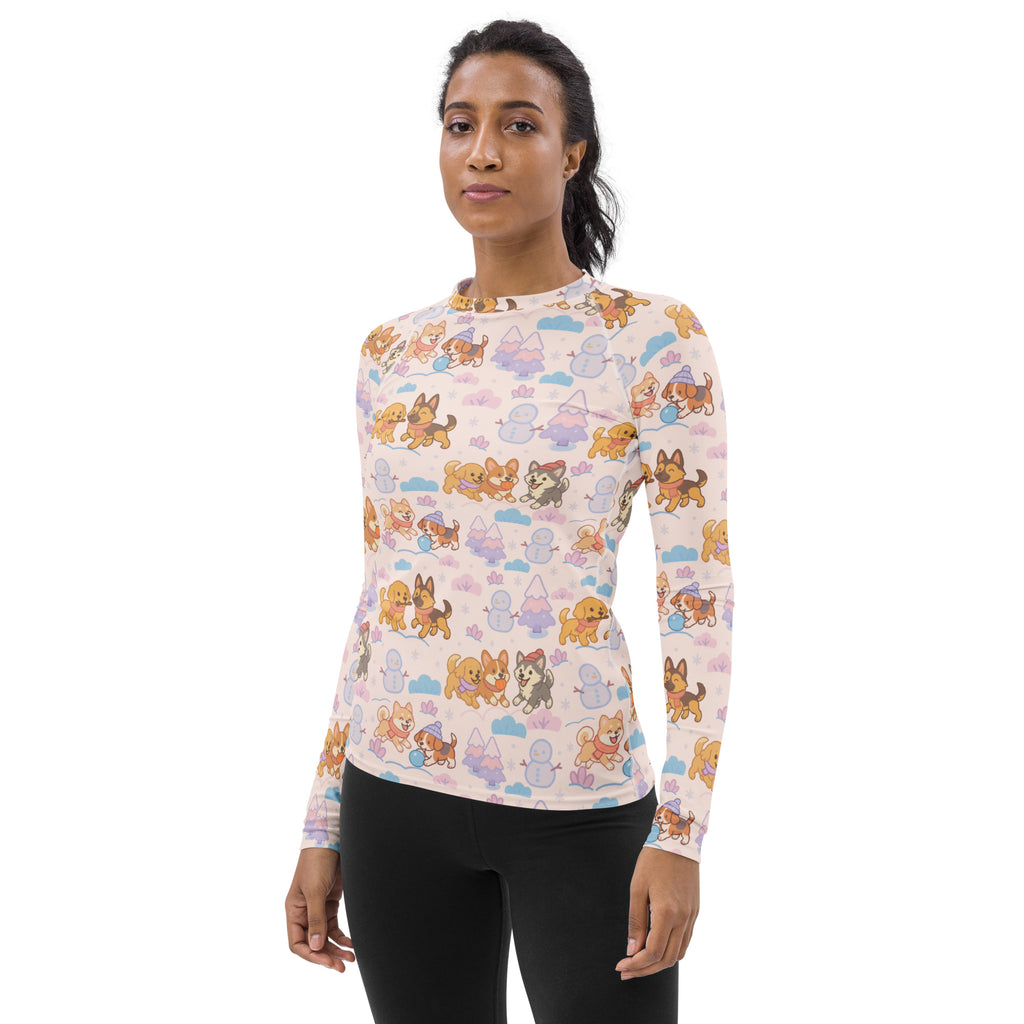 Women's Winter Dogs Long Sleeve Rash Guard Swim Shirt – Buttery Soft, Sun Safe UPF 50+ Protection, Quick Dry & 4-Way Stretch Comfort