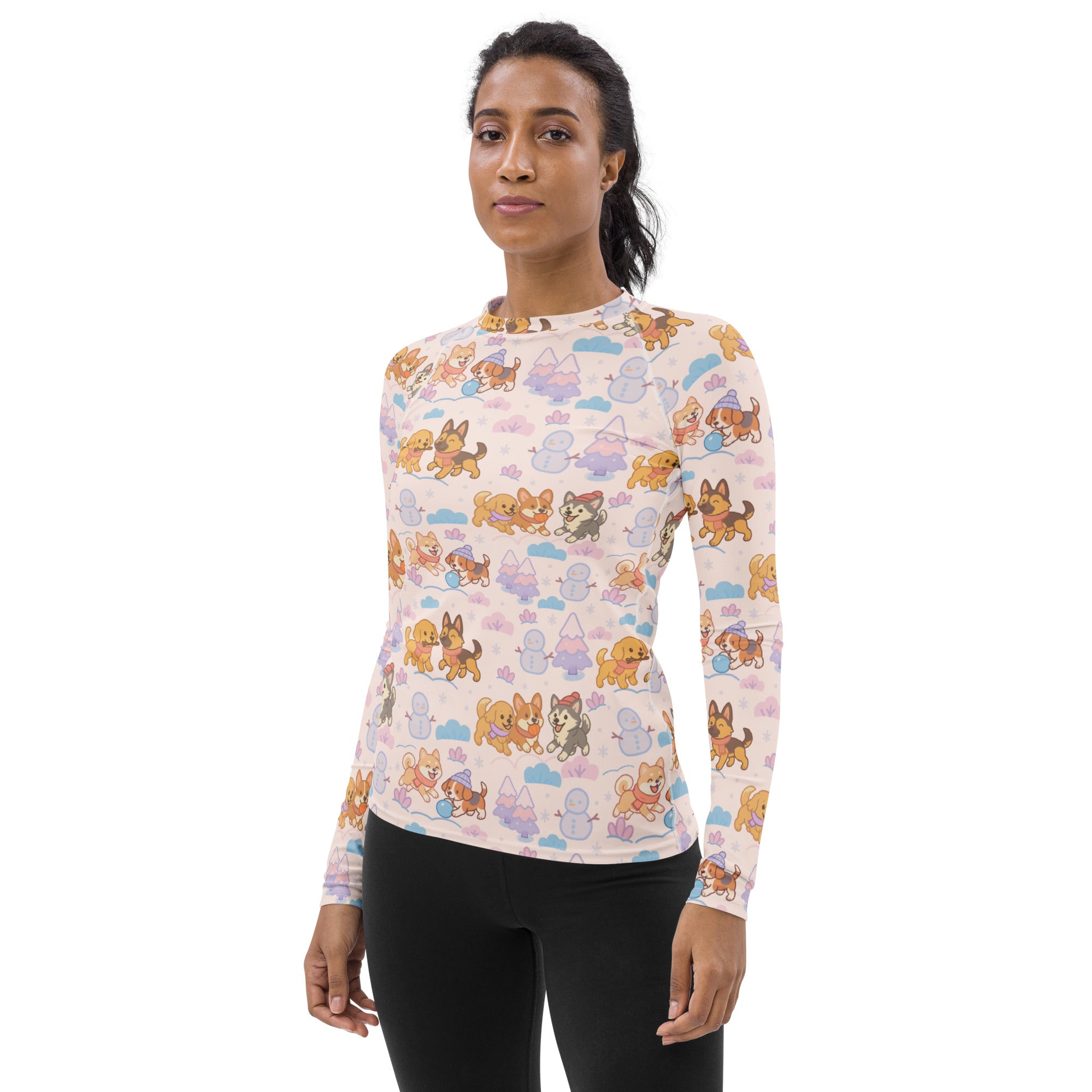 Women's Winter Dogs Long Sleeve Rash Guard Swim Shirt – Buttery Soft, Sun Safe UPF 50+ Protection, Quick Dry & 4-Way Stretch Comfort