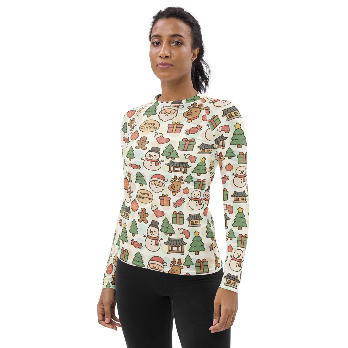 Women's Pastel Christmas Long Sleeve Rash Guard Swim Shirt – Buttery Soft, Sun Safe UPF 50+ Protection, Quick Dry & 4-Way Stretch Comfort
