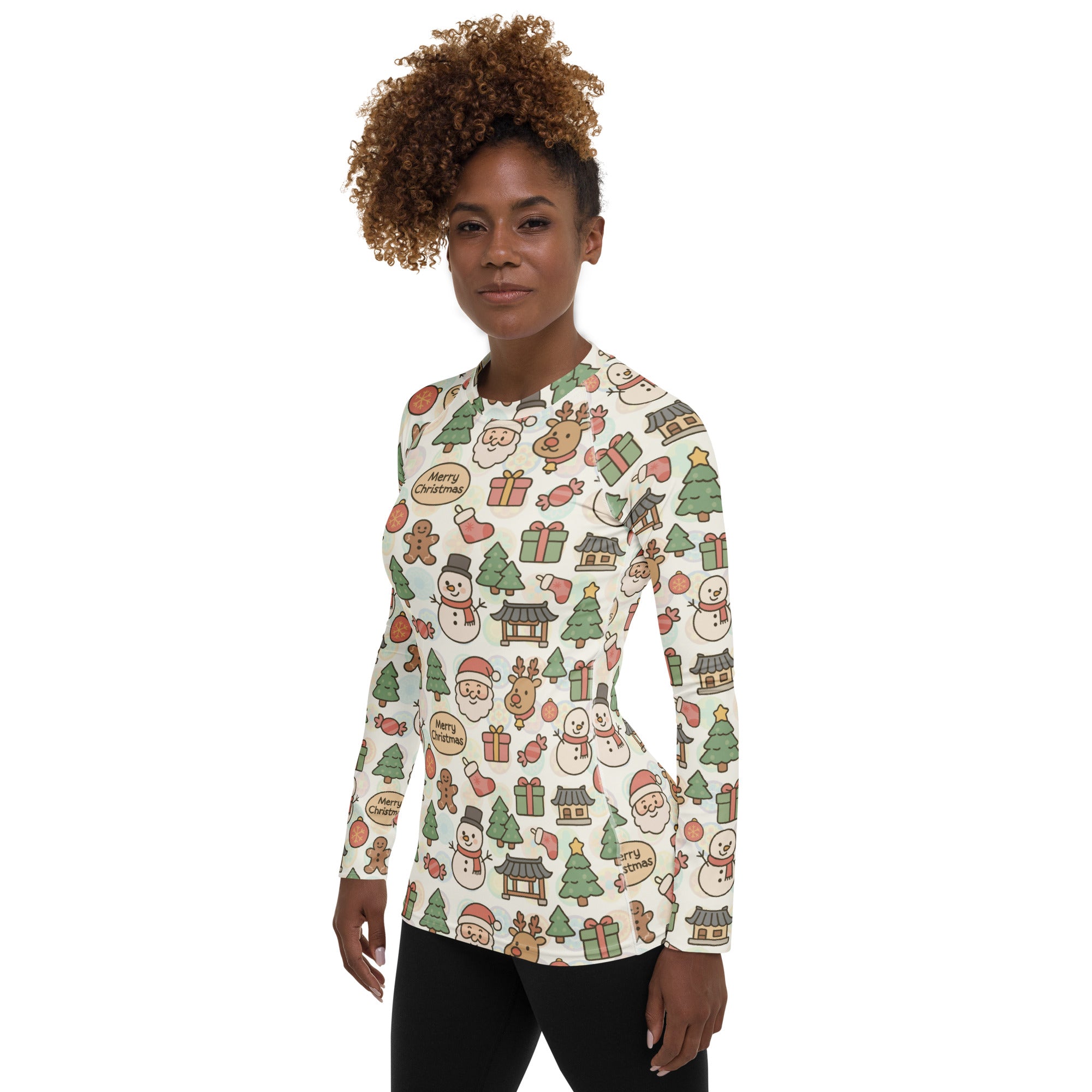 Women's Pastel Christmas Long Sleeve Rash Guard Swim Shirt – Buttery Soft, Sun Safe UPF 50+ Protection, Quick Dry & 4-Way Stretch Comfort