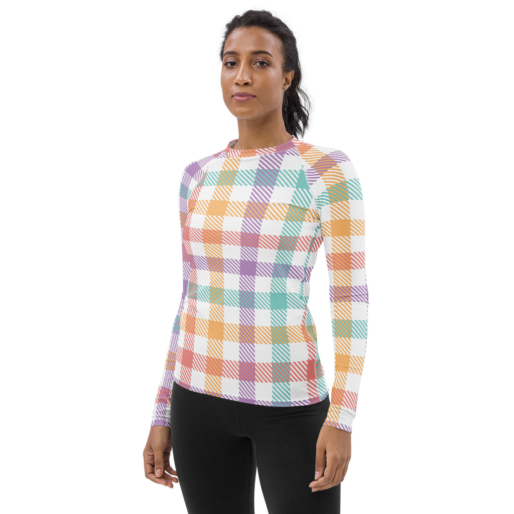 Women's Pastel Plaid Long Sleeve Rash Guard Swim Shirt – Buttery Soft, Sun Safe UPF 50+ Protection, Quick Dry & 4-Way Stretch Comfort
